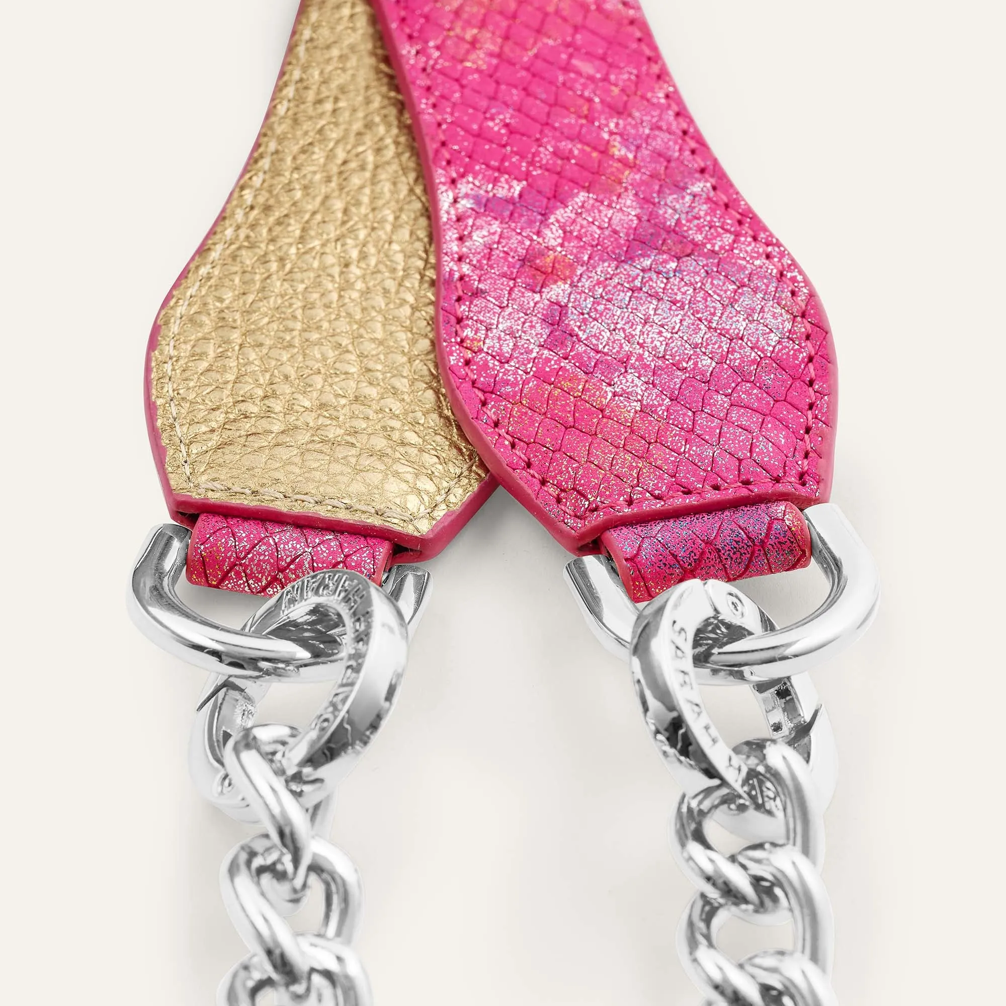 Gemini Strap | Paradise Petal Shimmer Metallic Gold with Silver hardware