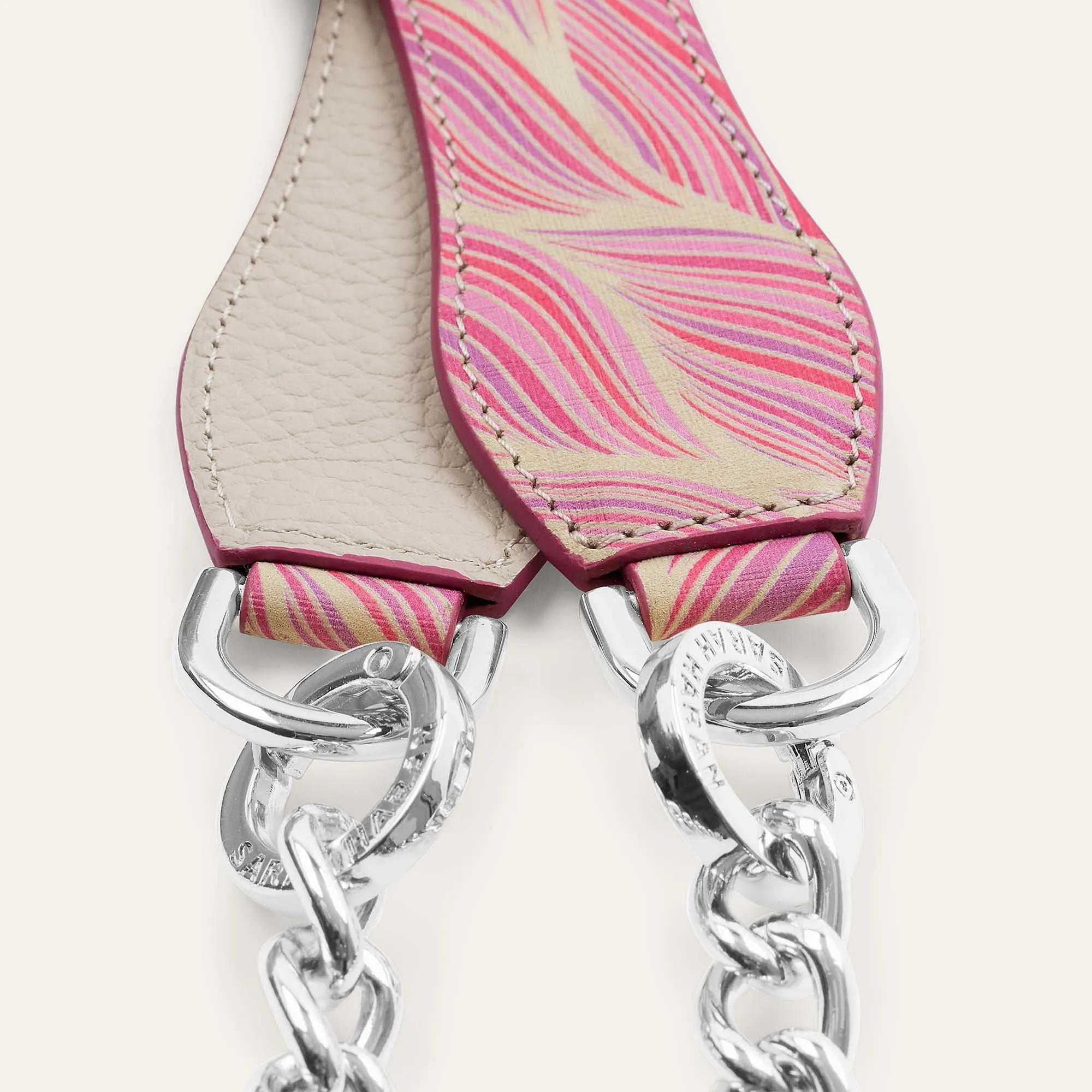 Gemini Strap | Pink Leaf Porcelain with Silver hardware