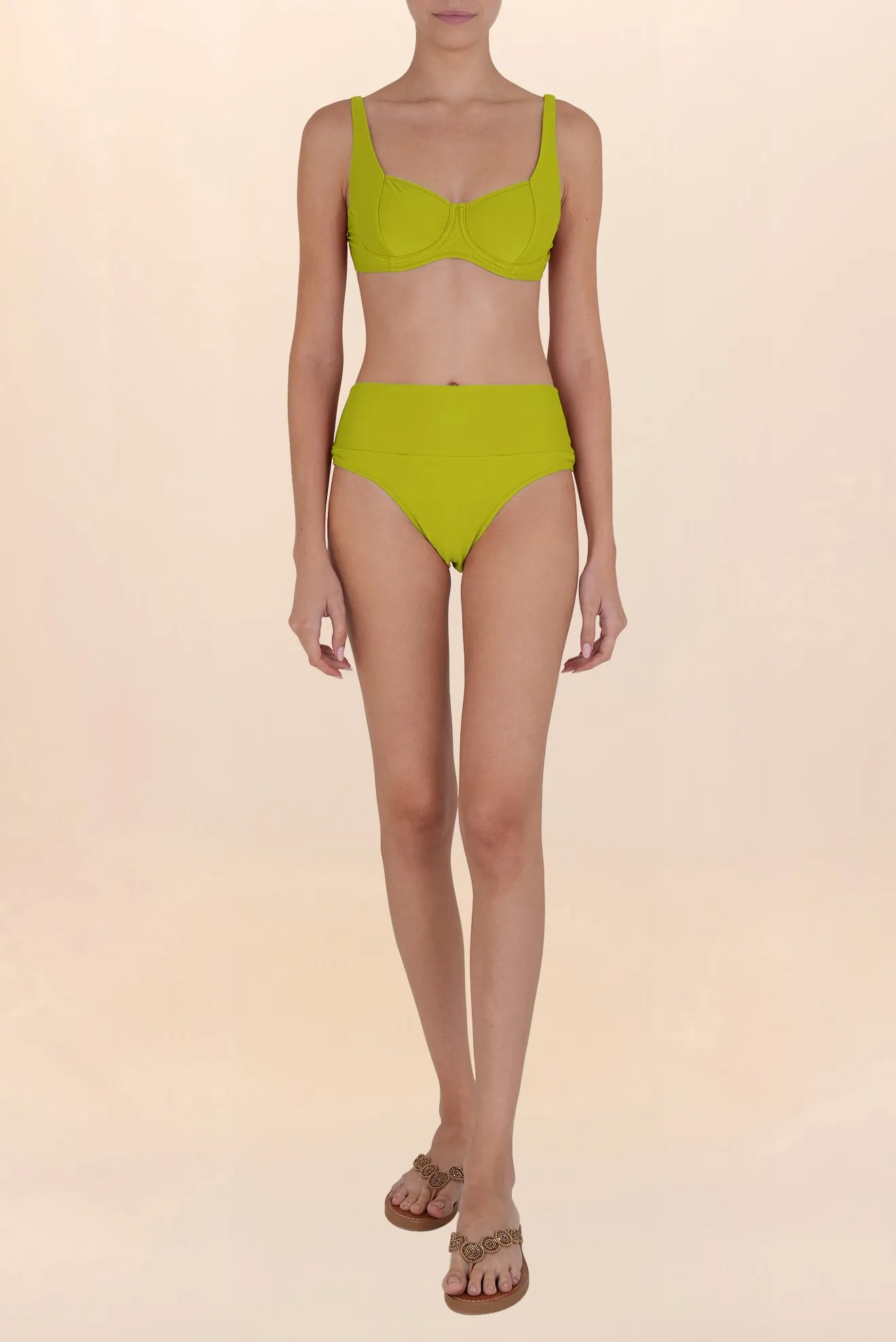 High-Waist Wide Band Bottom Greenish Yellow