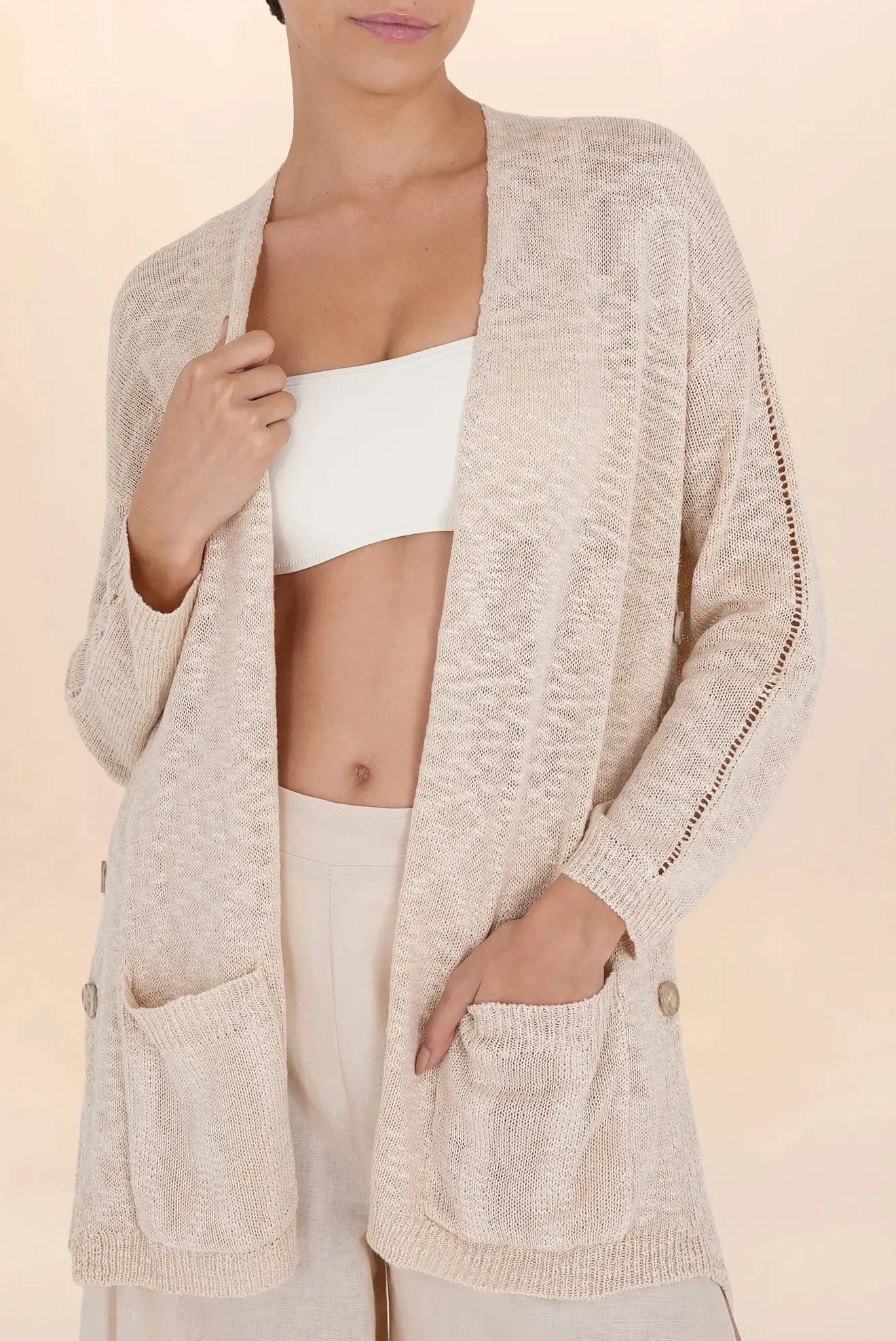IVORY PEARL CARDIGAN WITH POCKETS