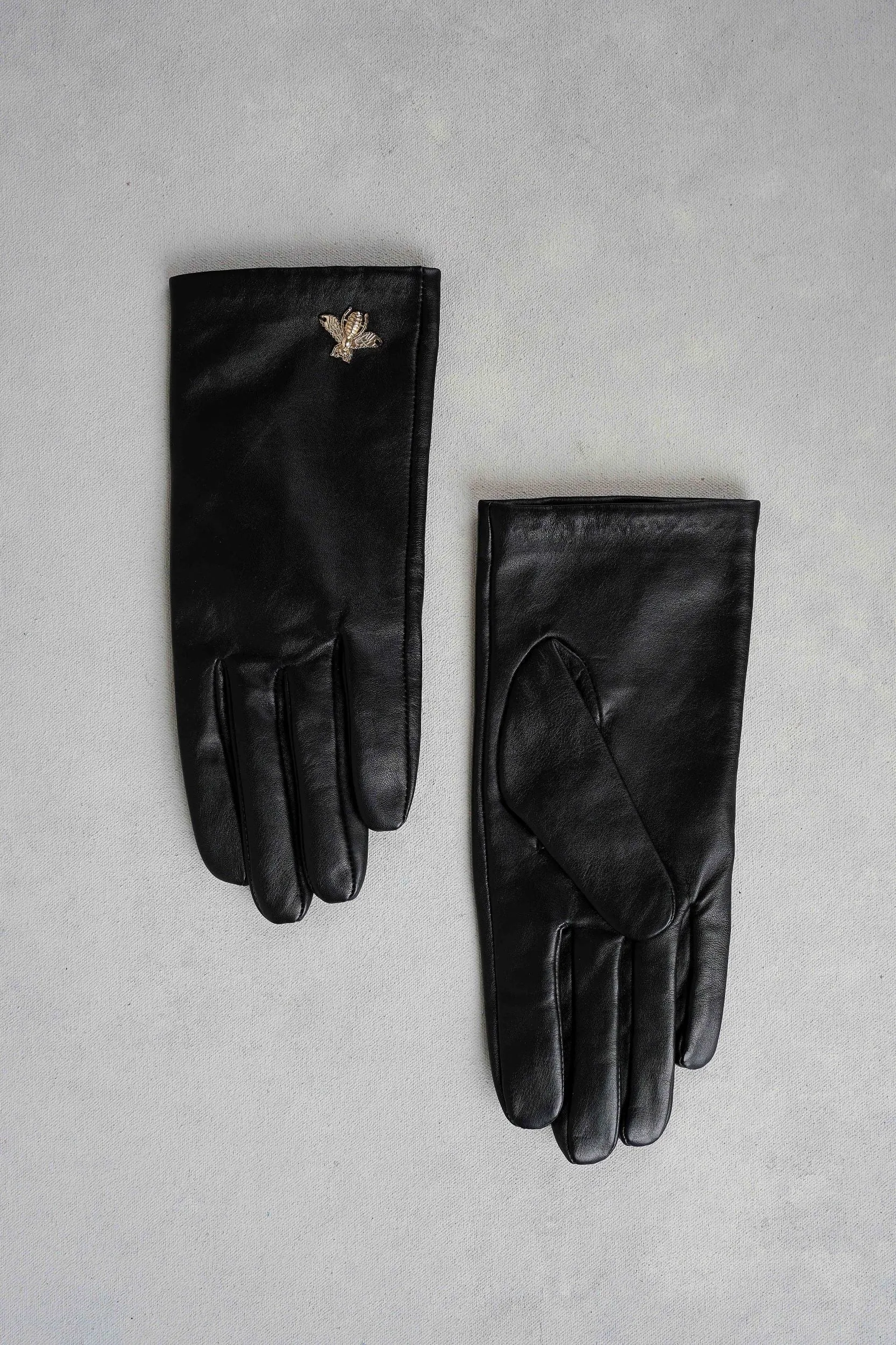 Leather Bee Trim Gloves - Black