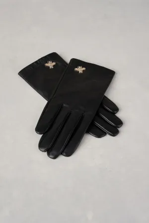 Leather Bee Trim Gloves - Black