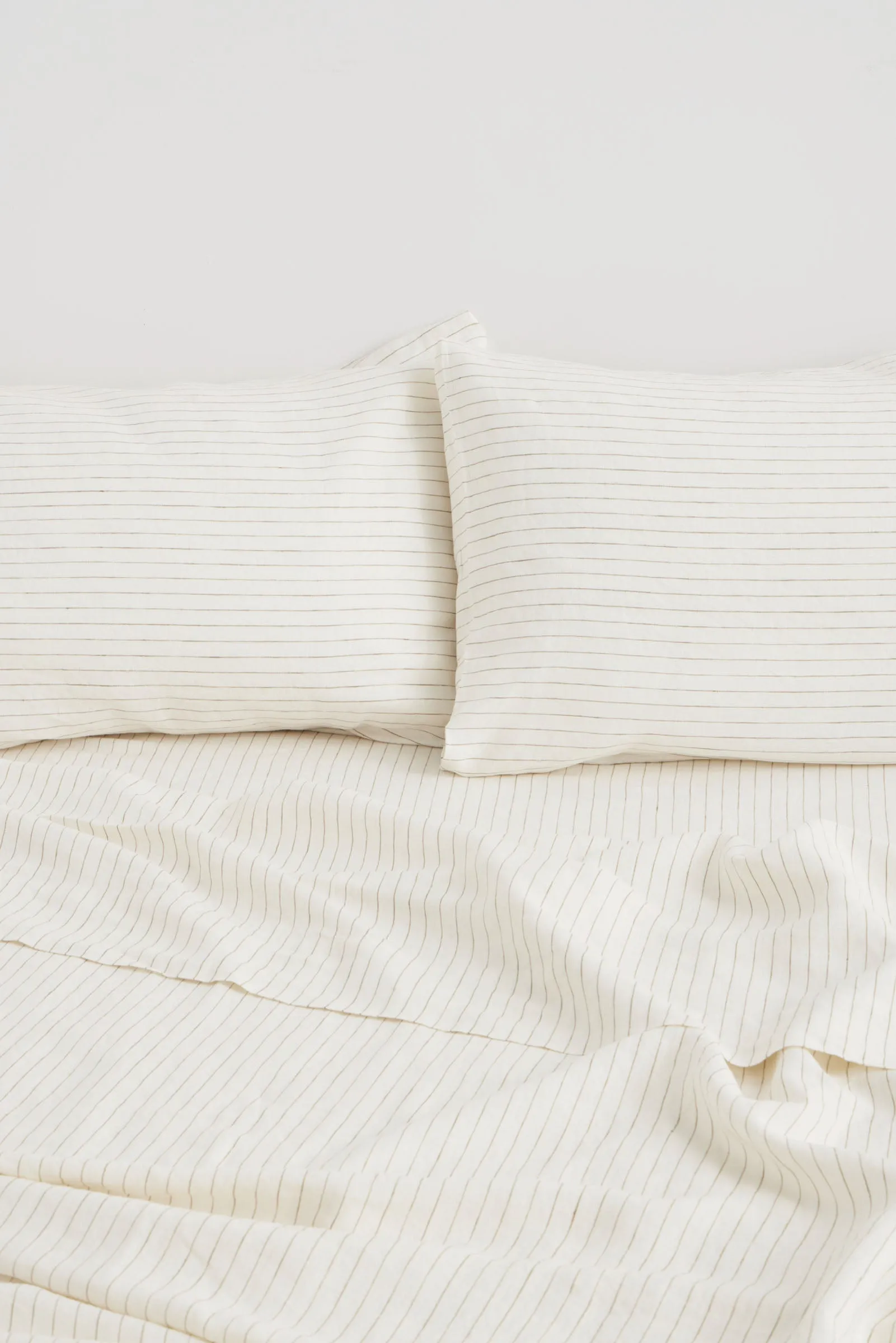 Linen Flat Sheet Olive Pinstripe