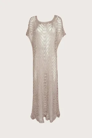 Long beige crochet dress with sleeves