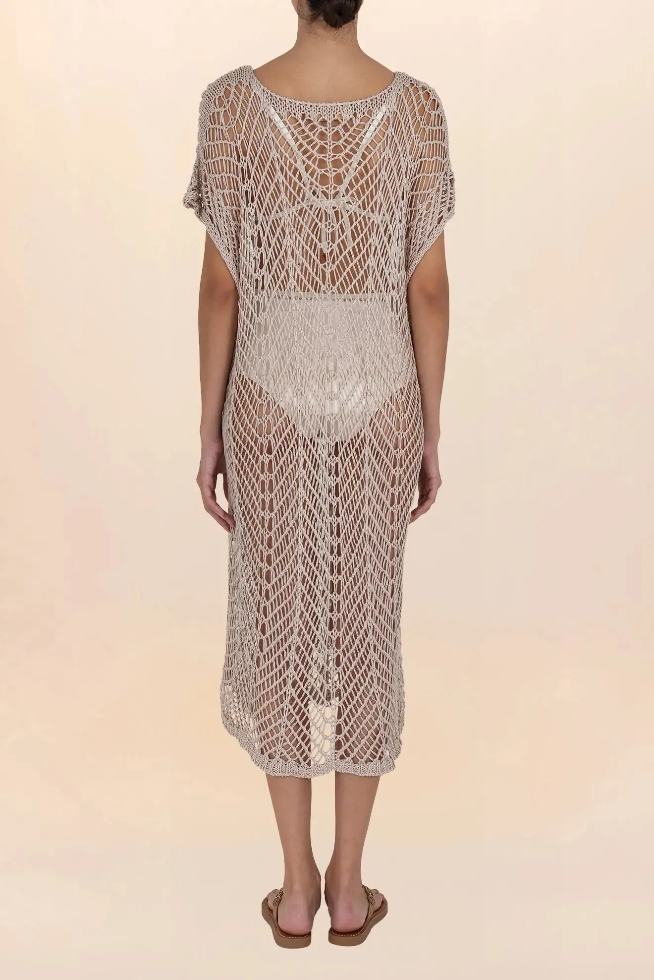 Long beige crochet dress with sleeves