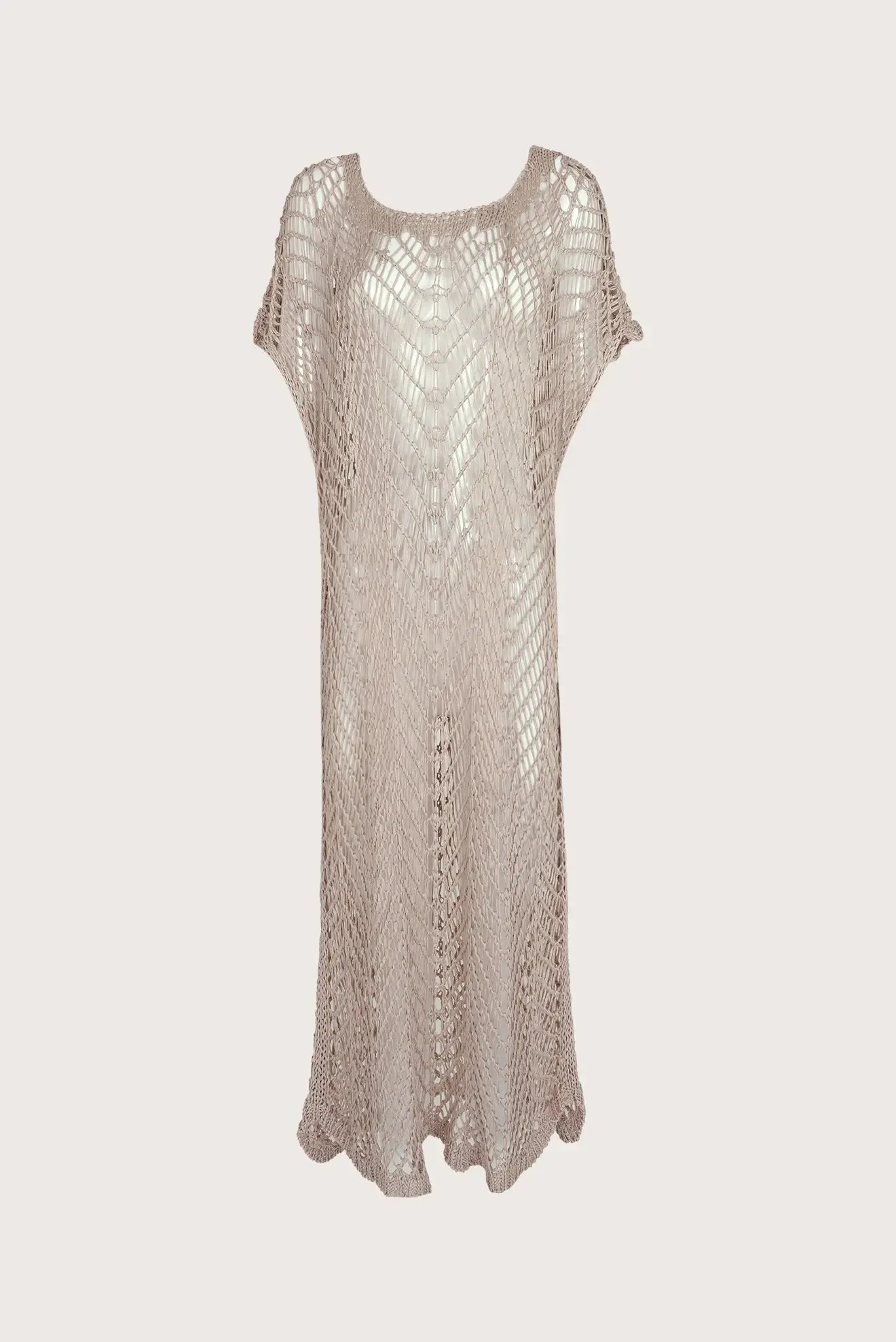 Long beige crochet dress with sleeves