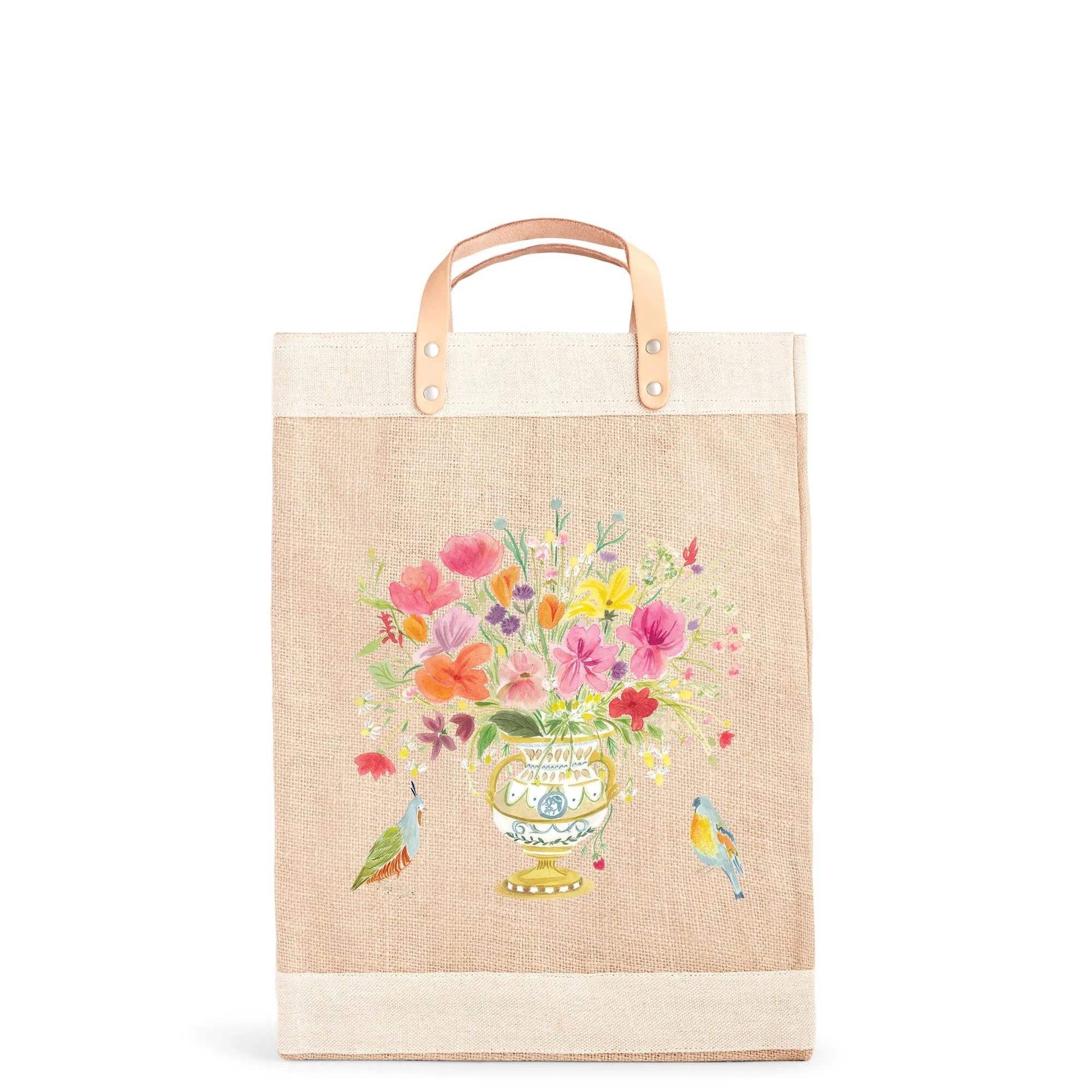 Market Bag in Natural Bird Sonnet Watercolor by Amy Logsdon