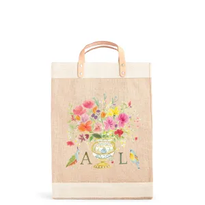Market Bag in Natural Bird Sonnet Watercolor by Amy Logsdon