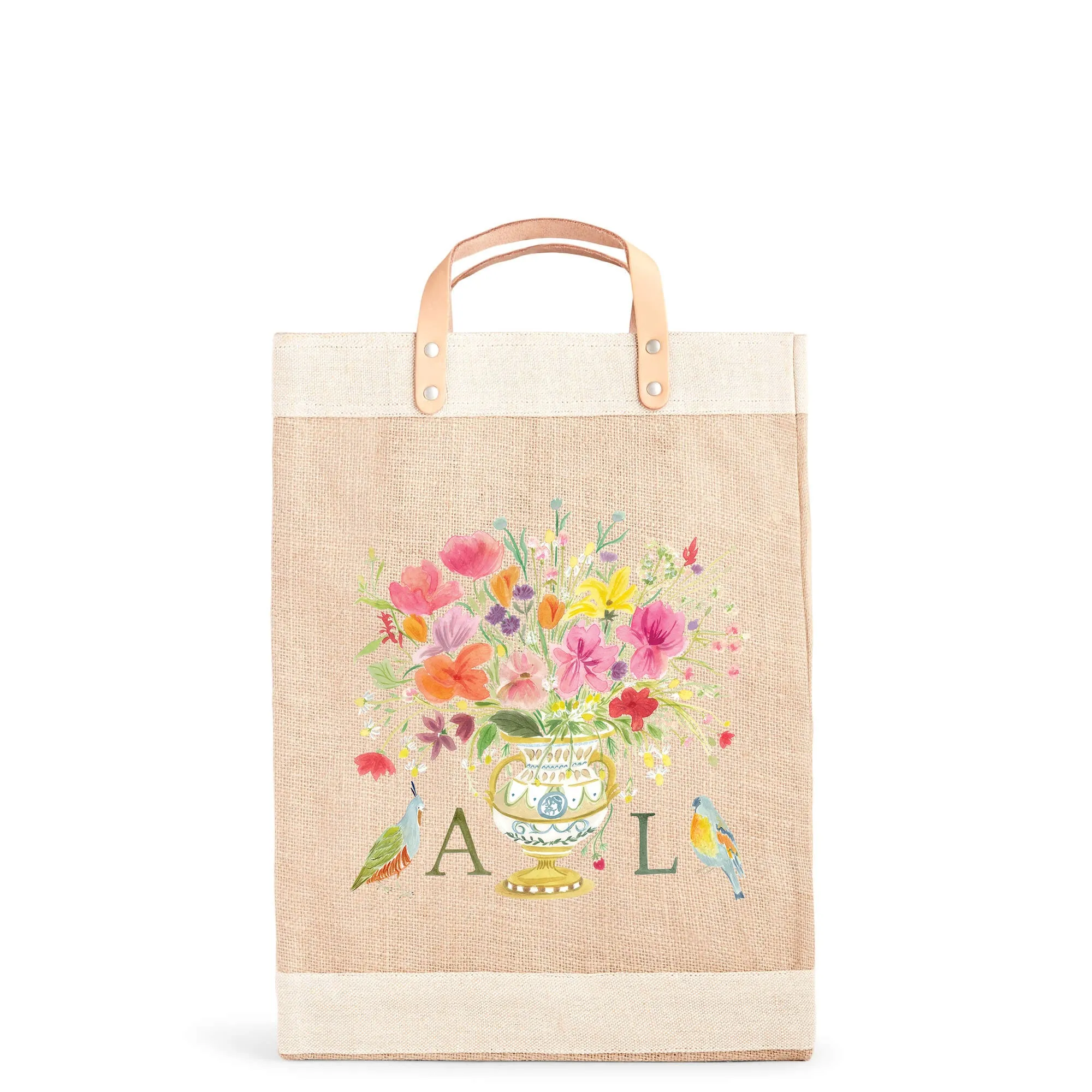 Market Bag in Natural Bird Sonnet Watercolor by Amy Logsdon
