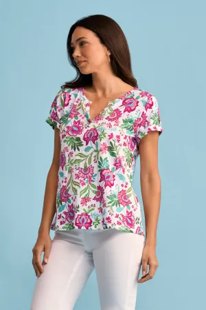 Notch Neck Cotton Tee - Textured Floral