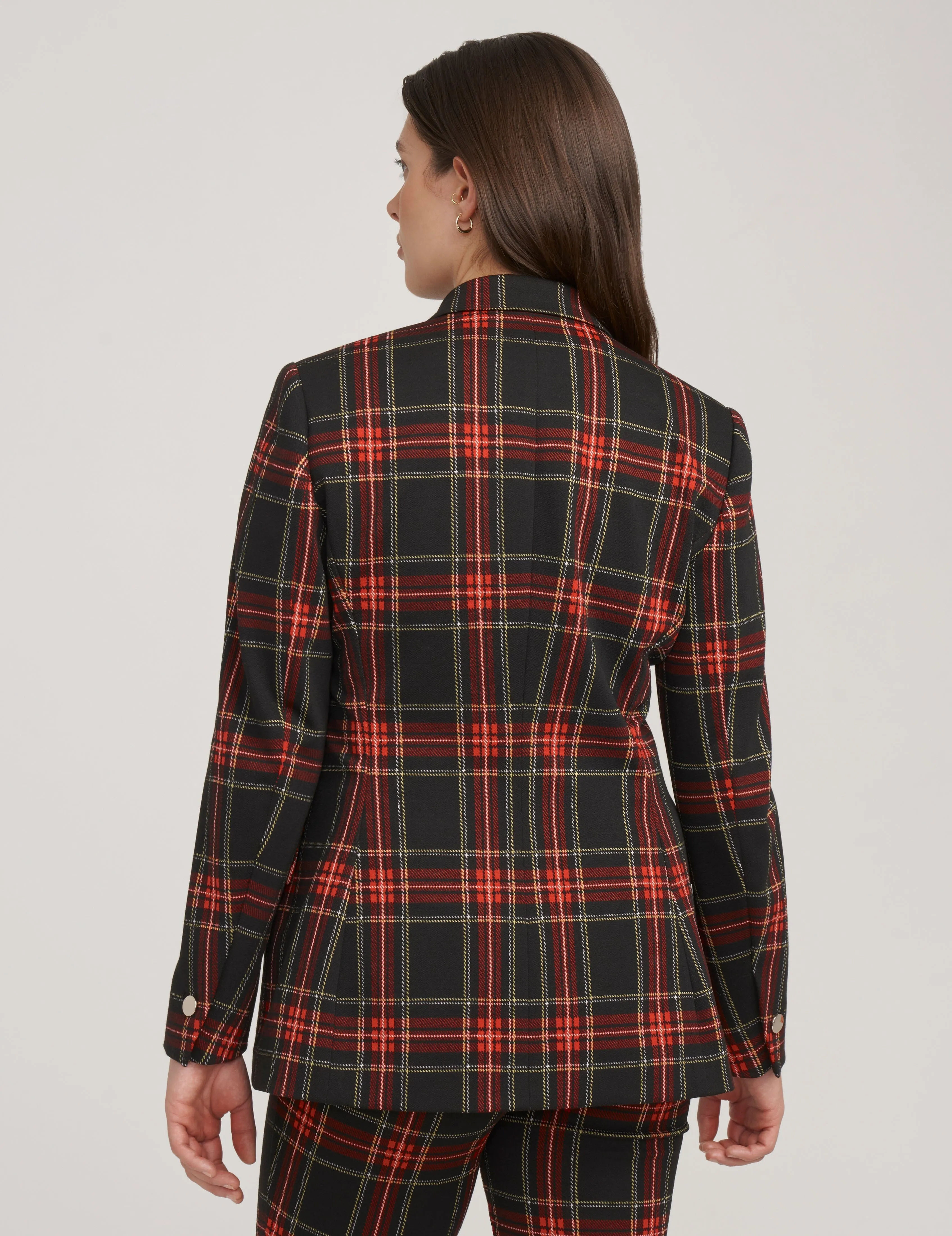 One Button Notch Collar Jacket Printed Volume Compression- Sale