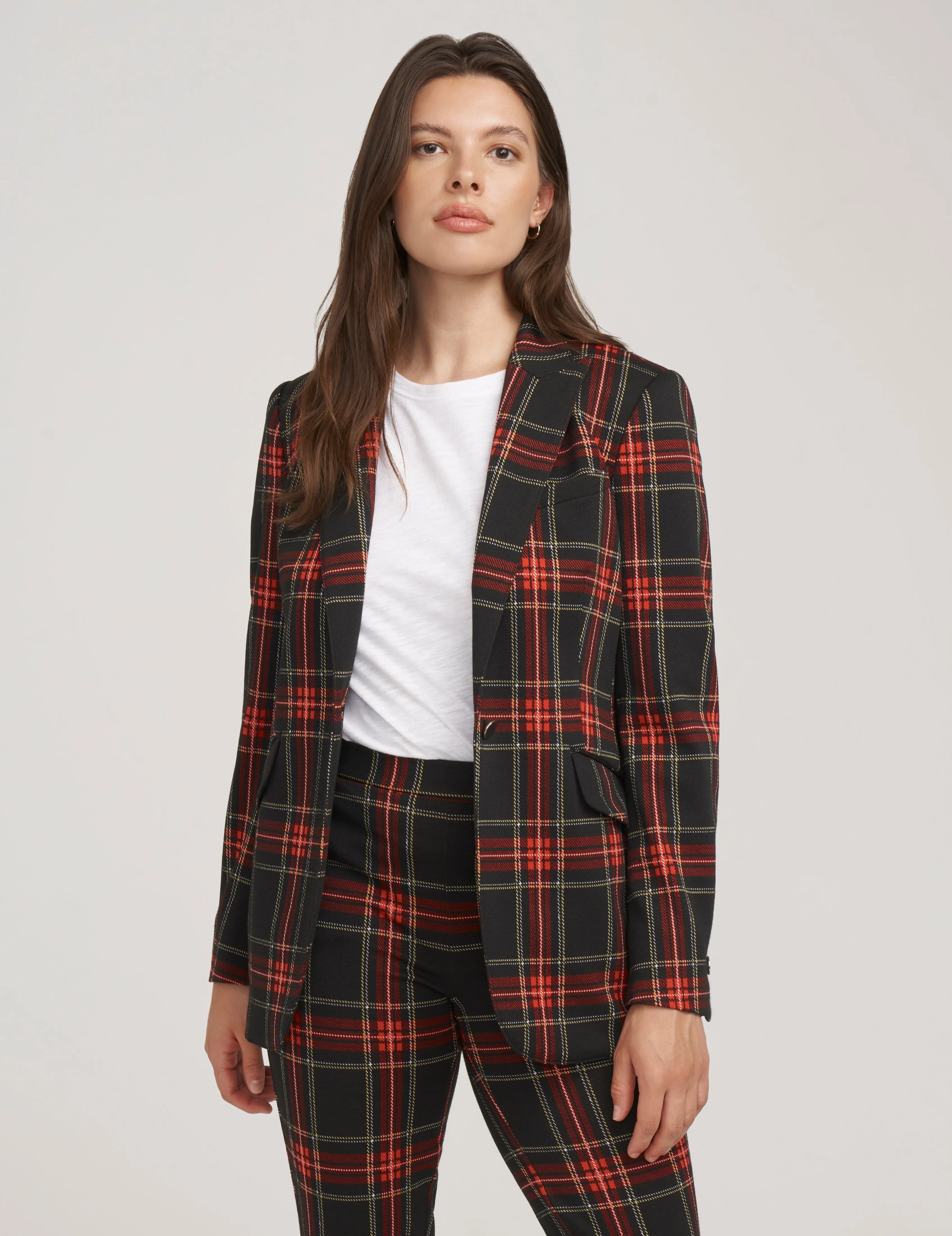 One Button Notch Collar Jacket Printed Volume Compression- Sale
