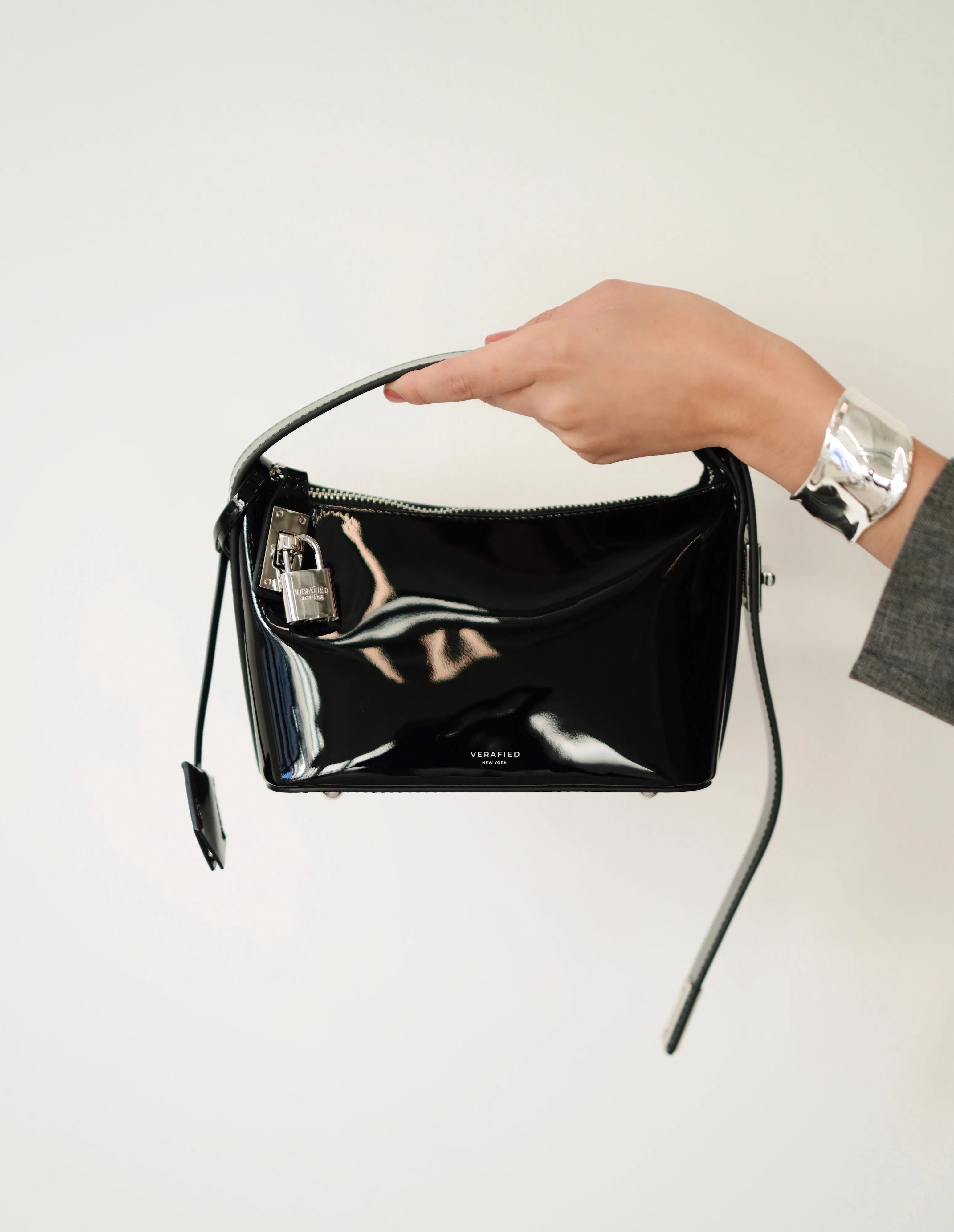 Patent Mini Silver Black Hobo Bag (Low Stock. Limited Edition)