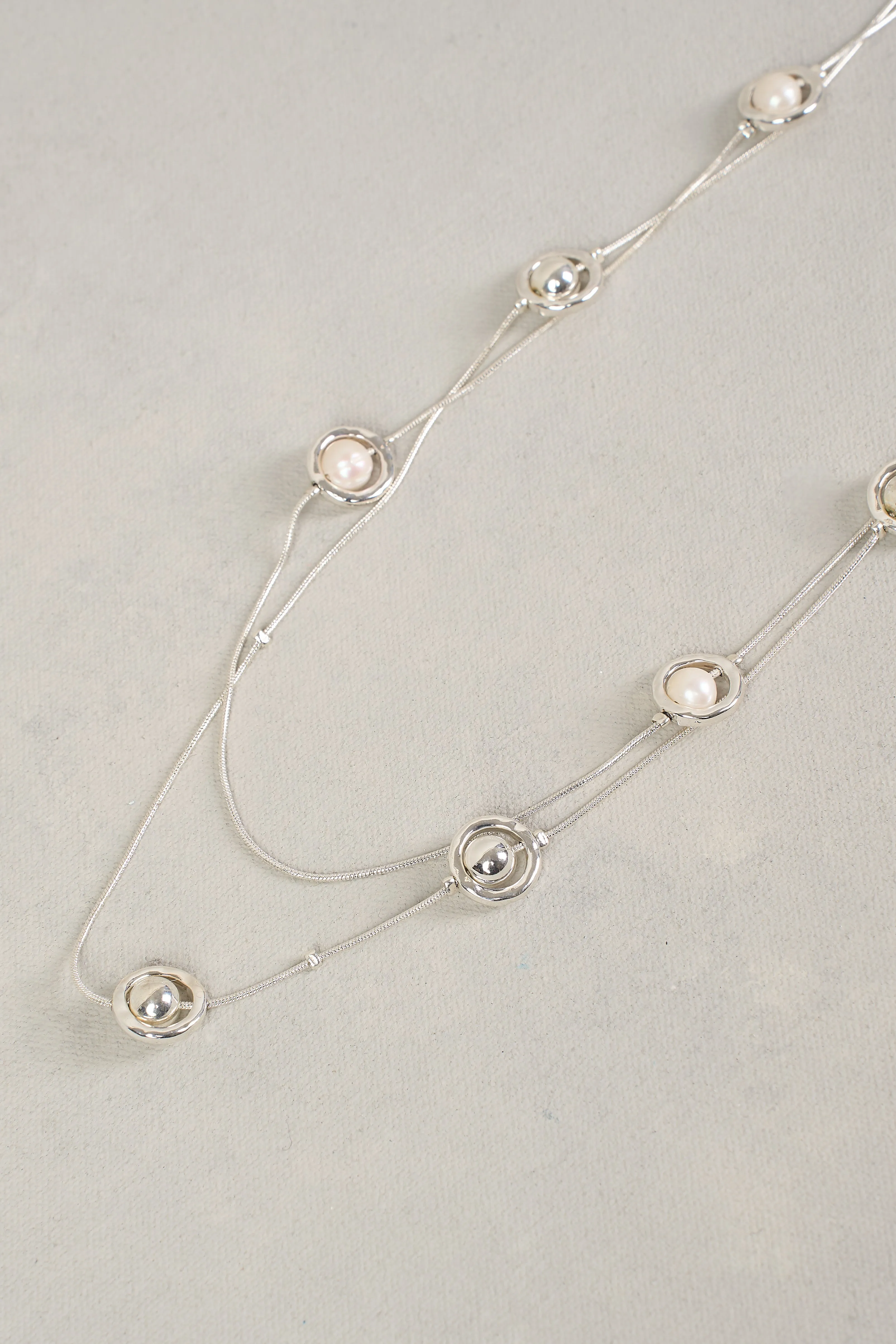 Pearl Double Layer Necklace - Silver