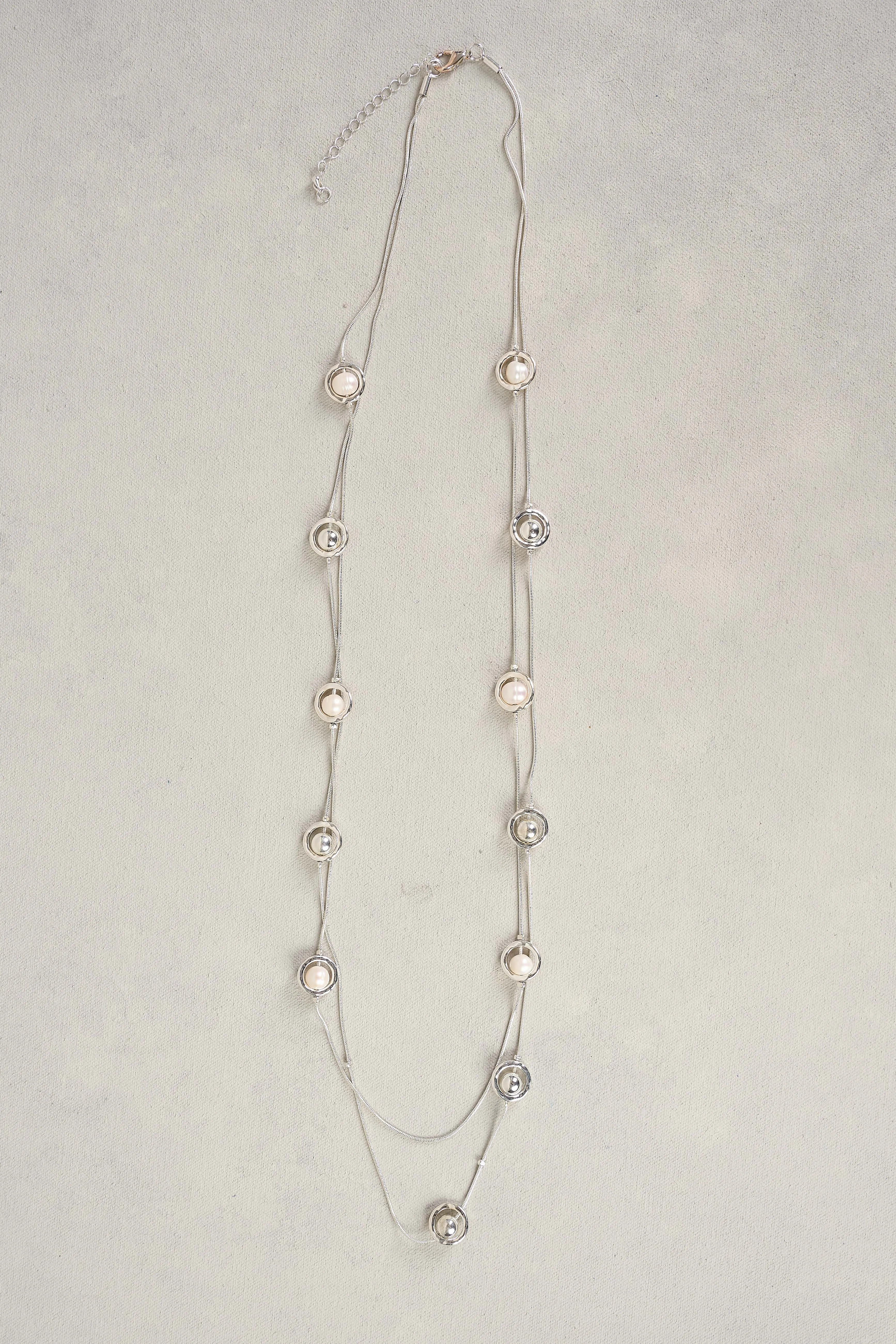Pearl Double Layer Necklace - Silver