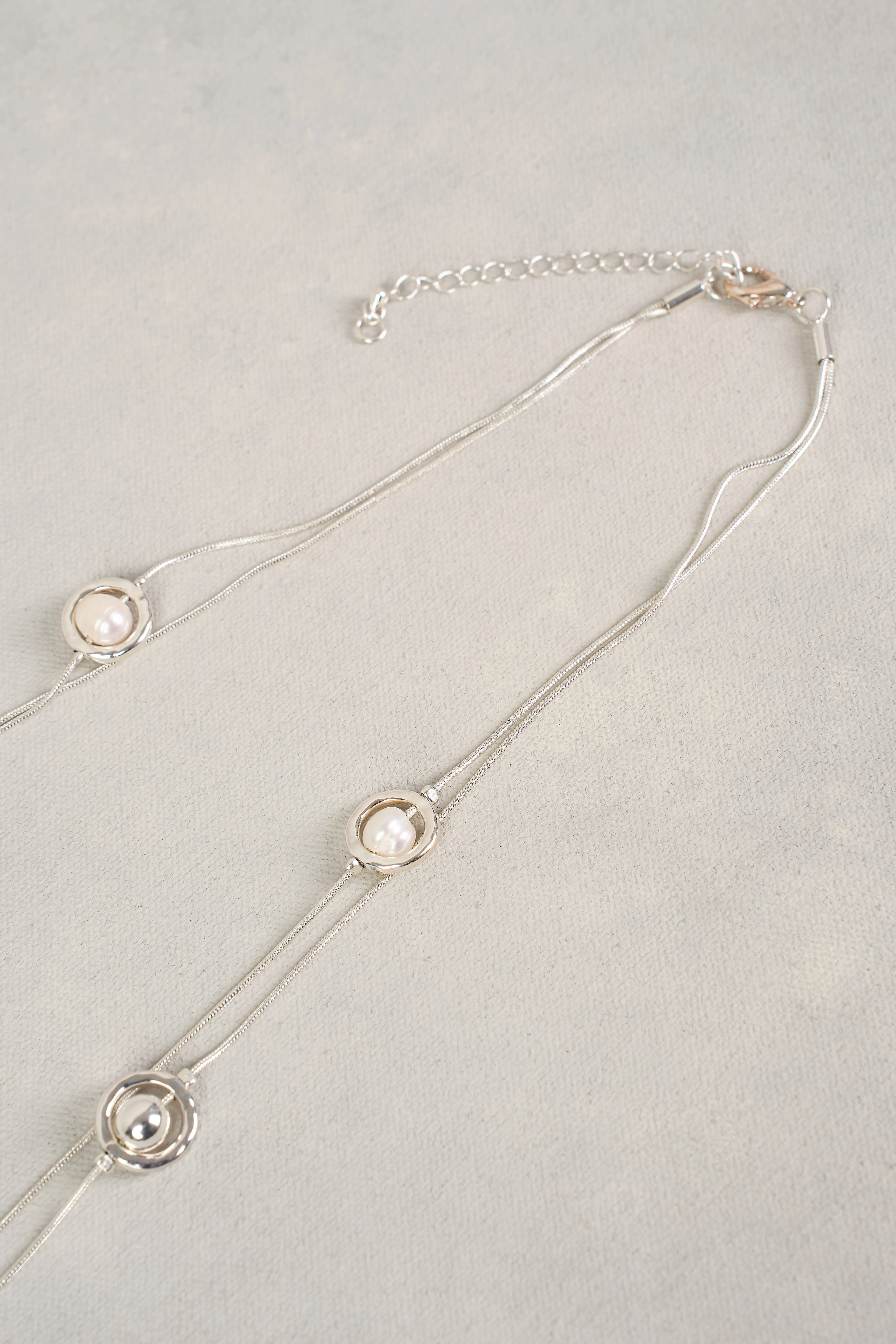 Pearl Double Layer Necklace - Silver