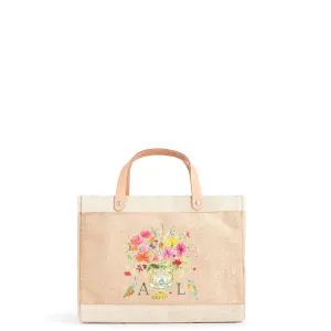 Petite Market Bag in Natural Bird Sonnet Watercolor by Amy Logsdon
