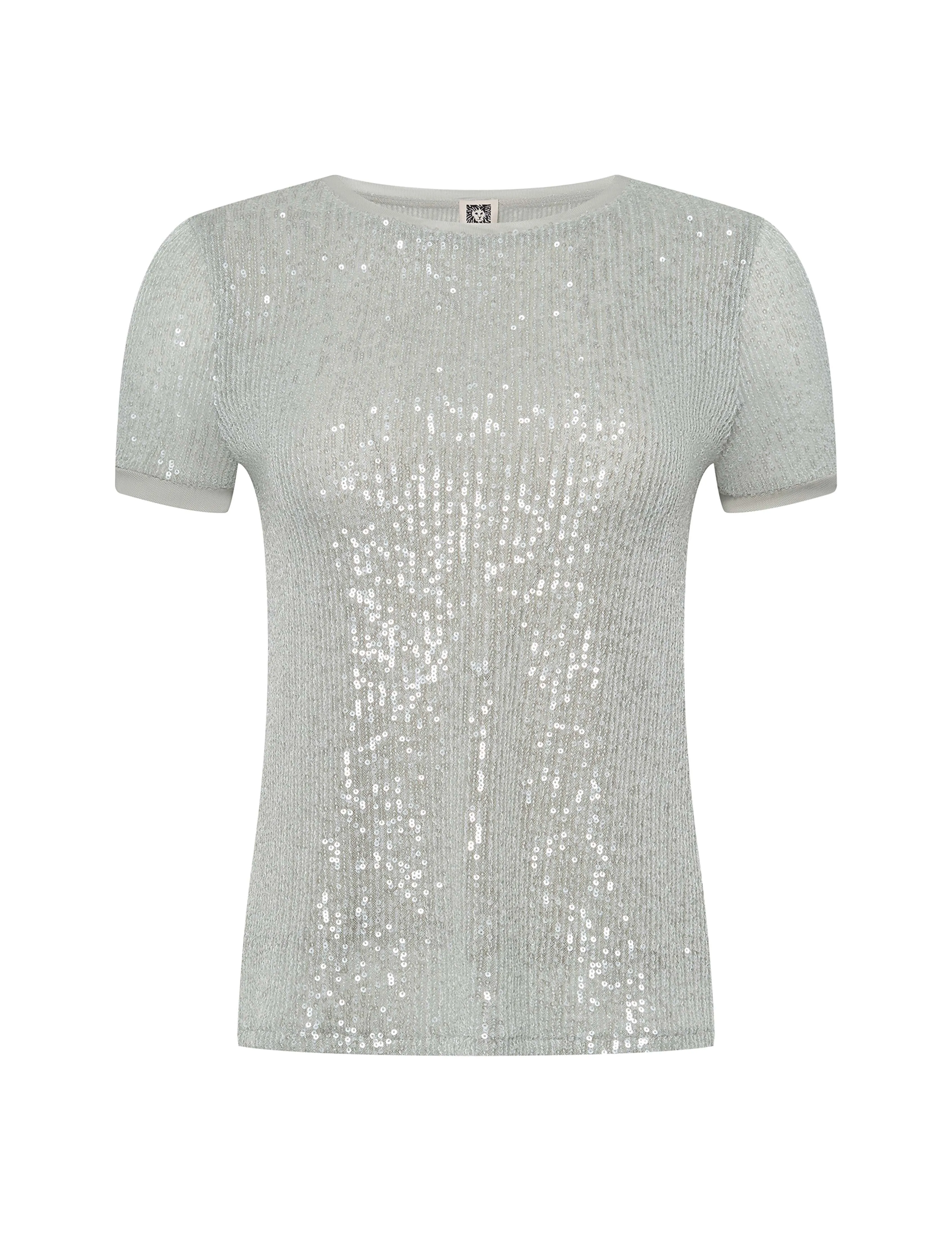 Petite Sequin Mesh Short Sleeve Tee