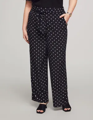 Plus Size Printed Pull On Self Tie Wide Leg Pant - Sale