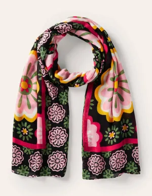 Printed Modal Scarf-Black. Opulent Daisy