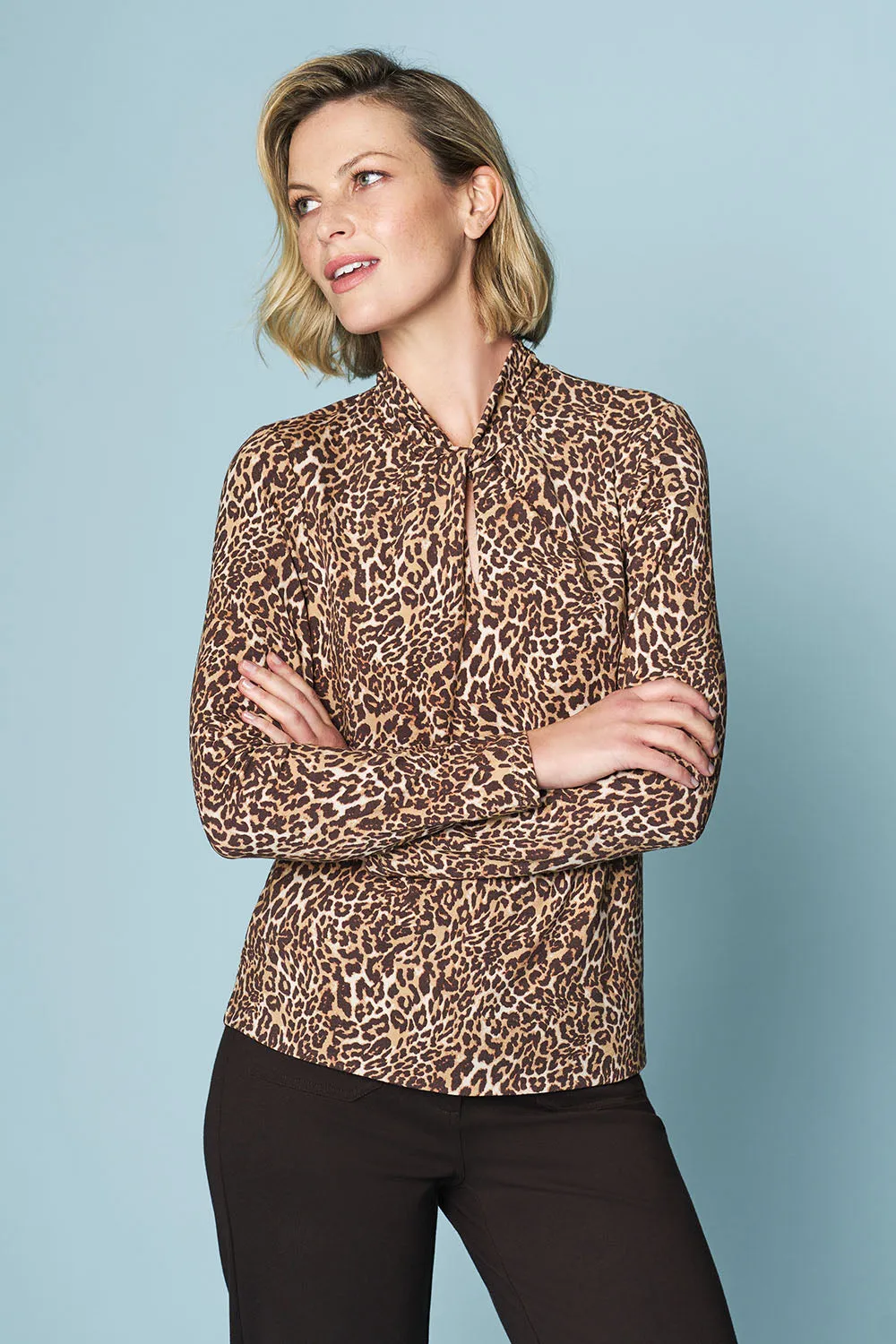 Printed Twist Neck Jersey Top - Leopard Print