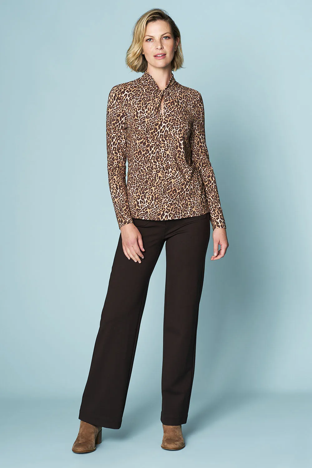 Printed Twist Neck Jersey Top - Leopard Print