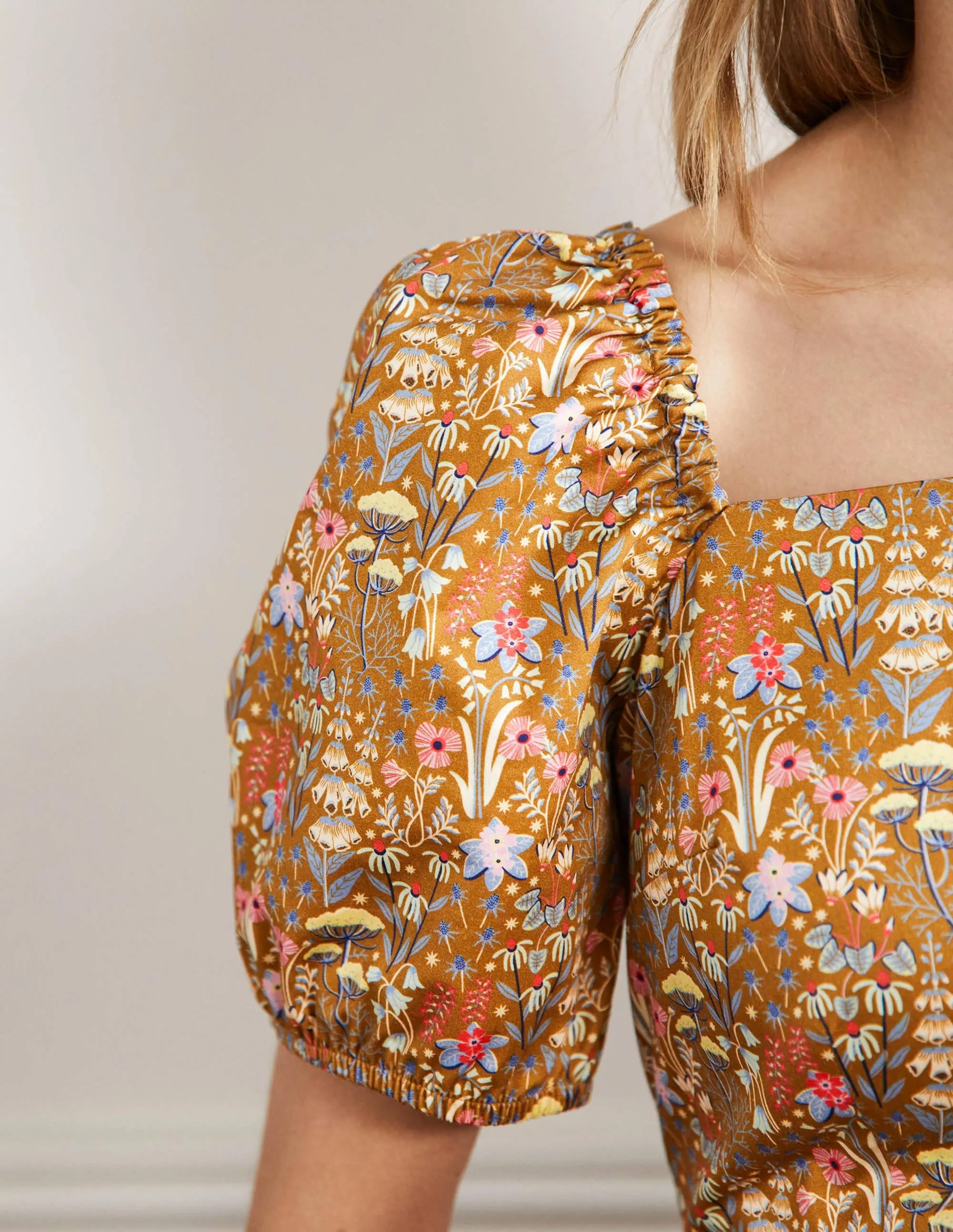 Puff Sleeve Mini Dress-Frankincense Wildflower Bloom