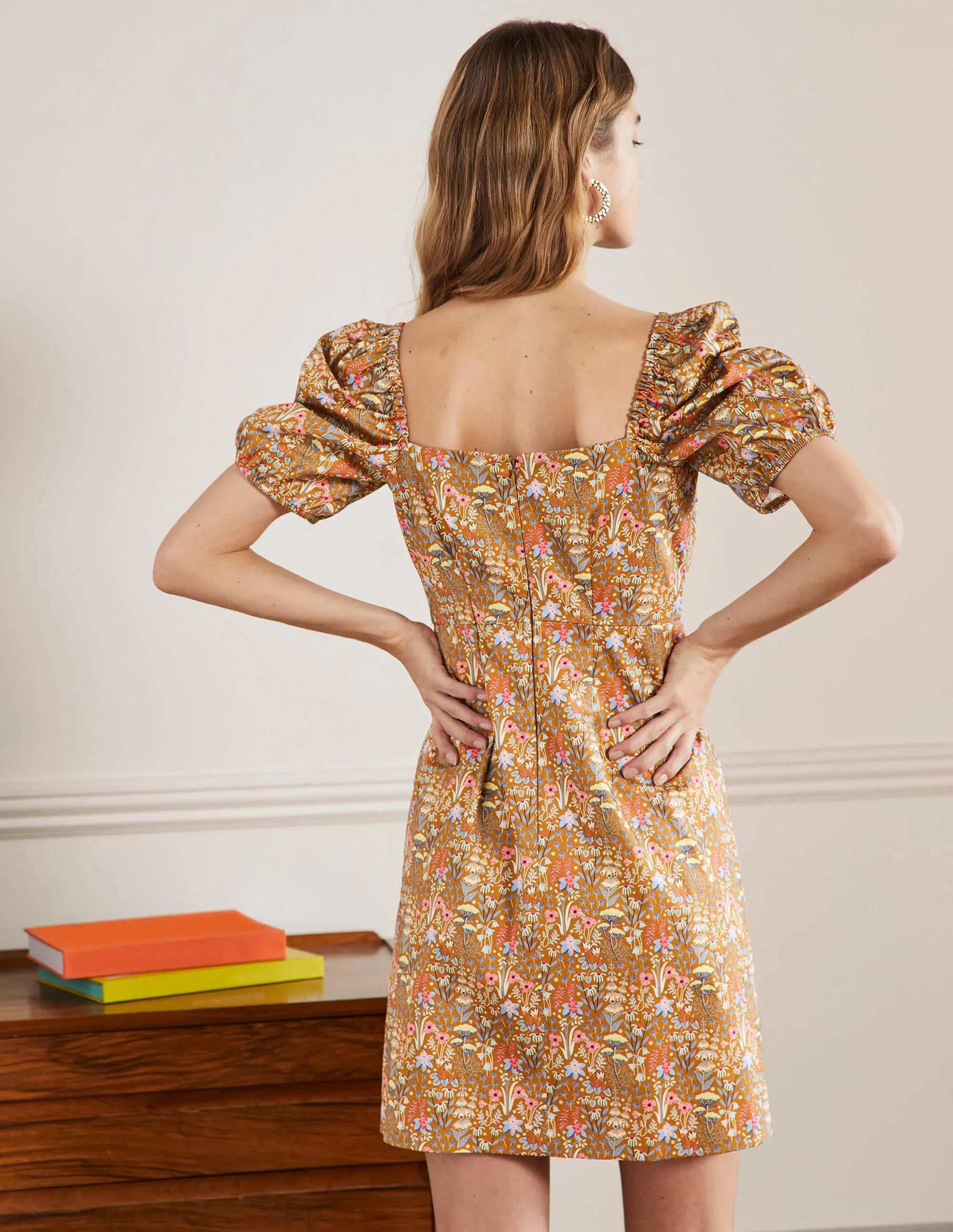 Puff Sleeve Mini Dress-Frankincense Wildflower Bloom
