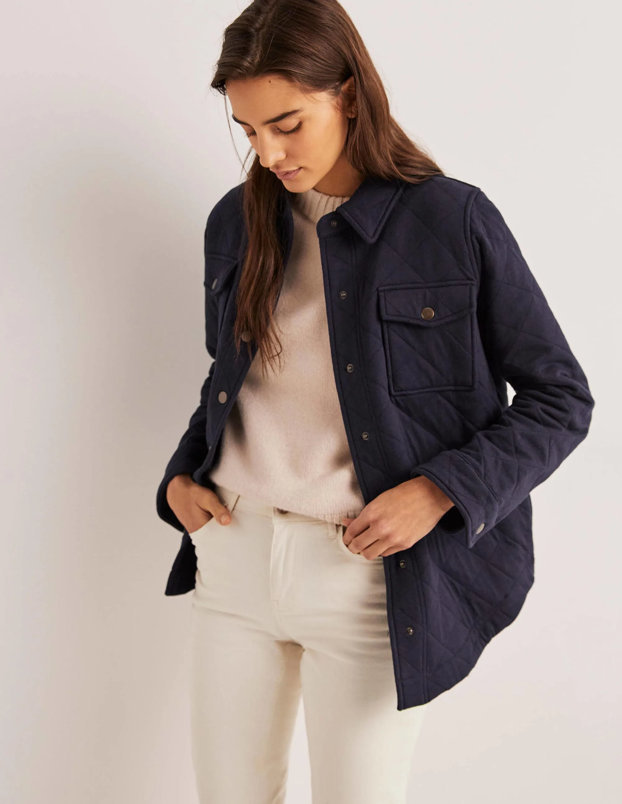 Quilted Jersey Shacket-Navy