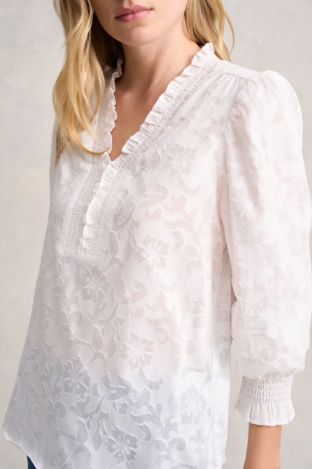 Ruffle Cotton Blouse - White