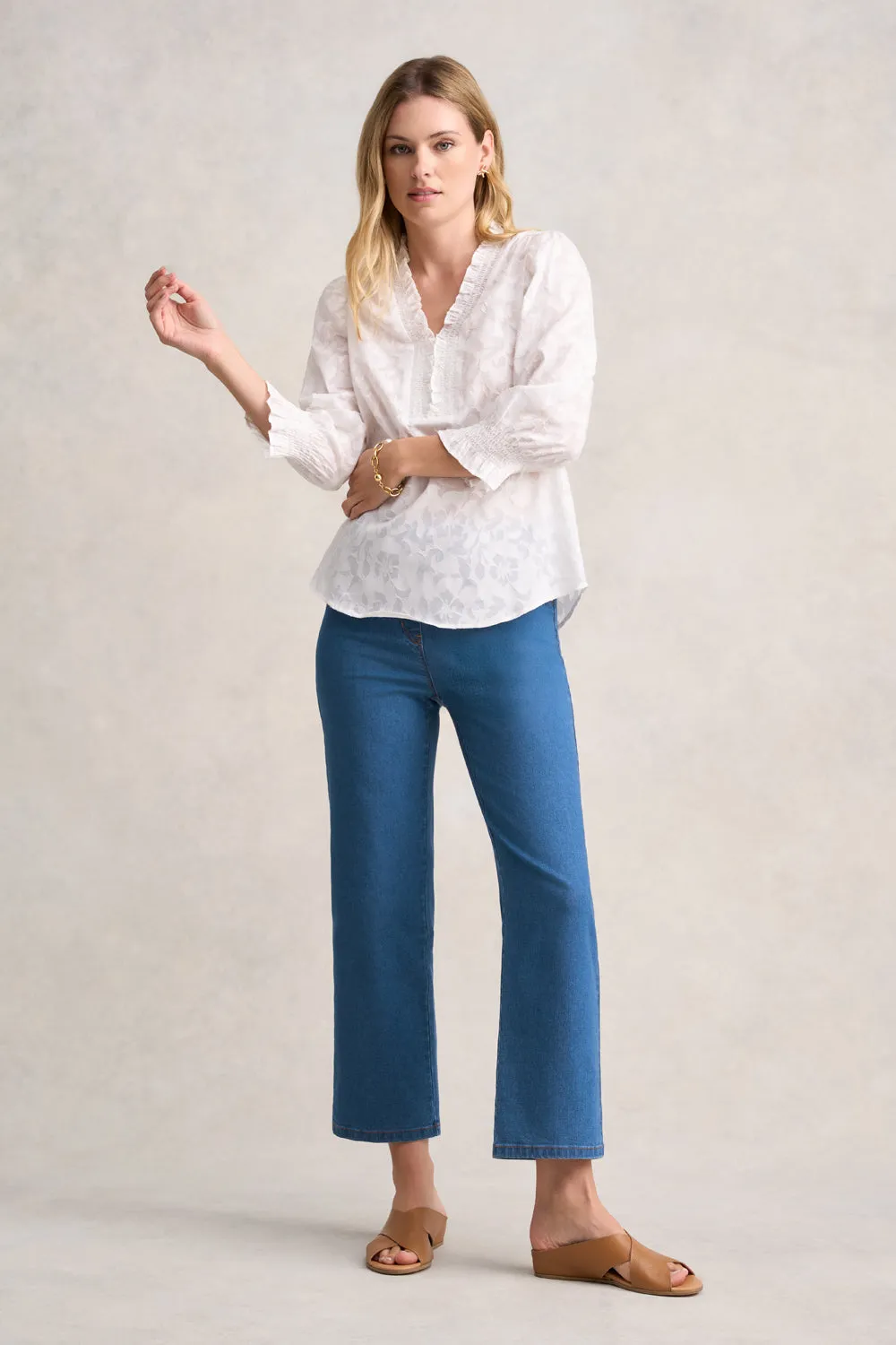 Ruffle Cotton Blouse - White