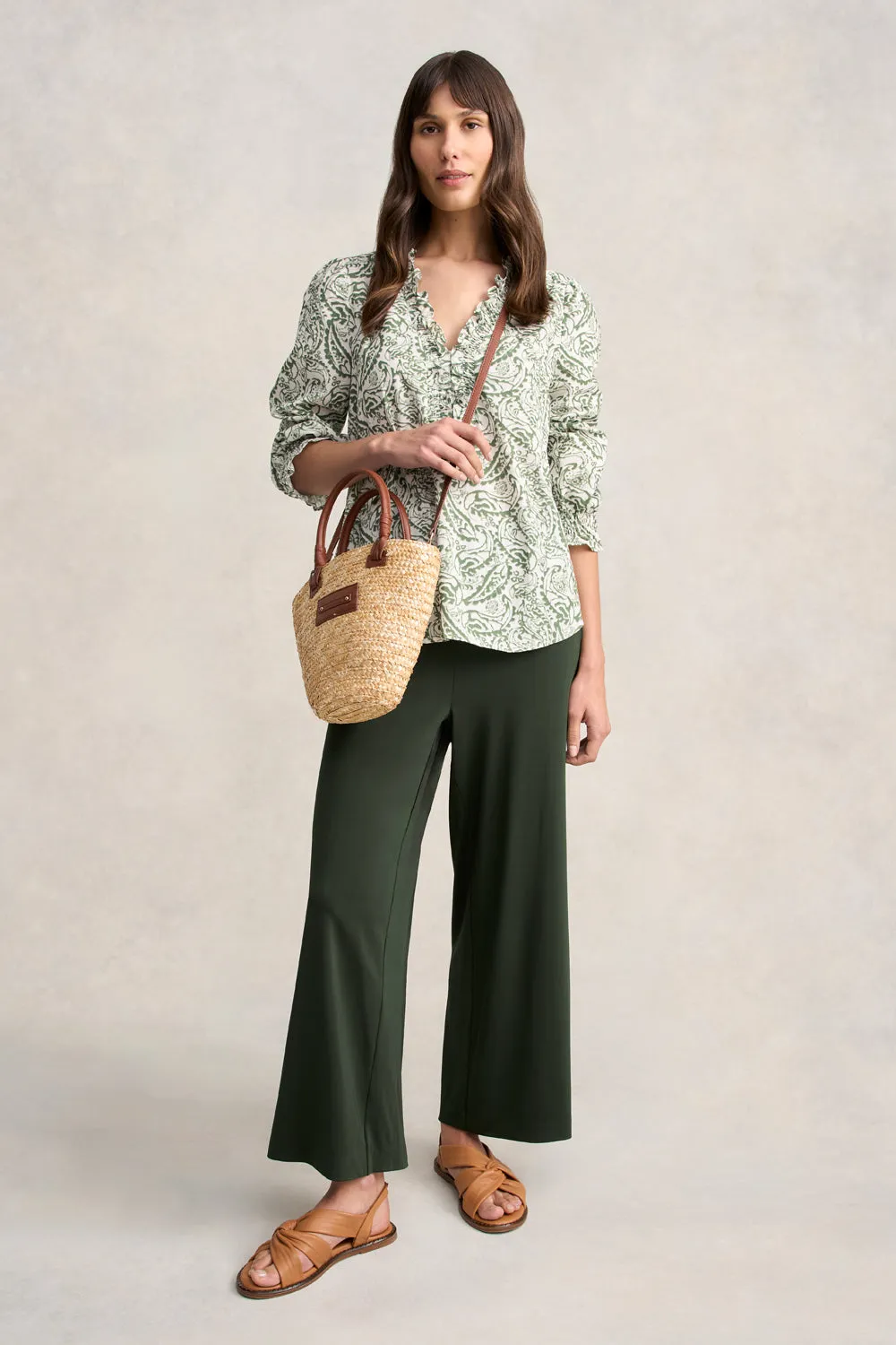 Ruffle Cotton Top - Khaki & White Paisley