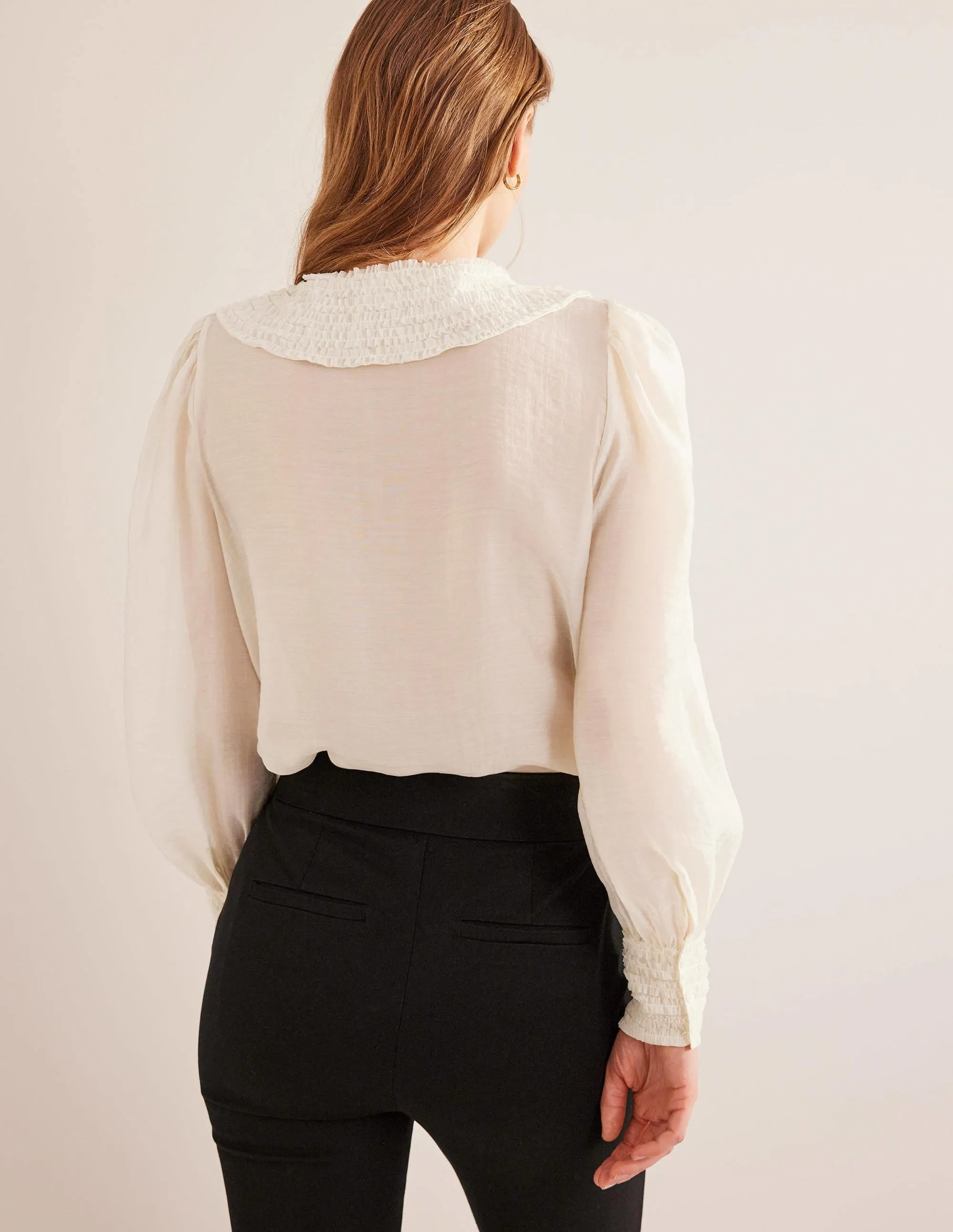 Ruffle Detail Organza Shirt-Ivory