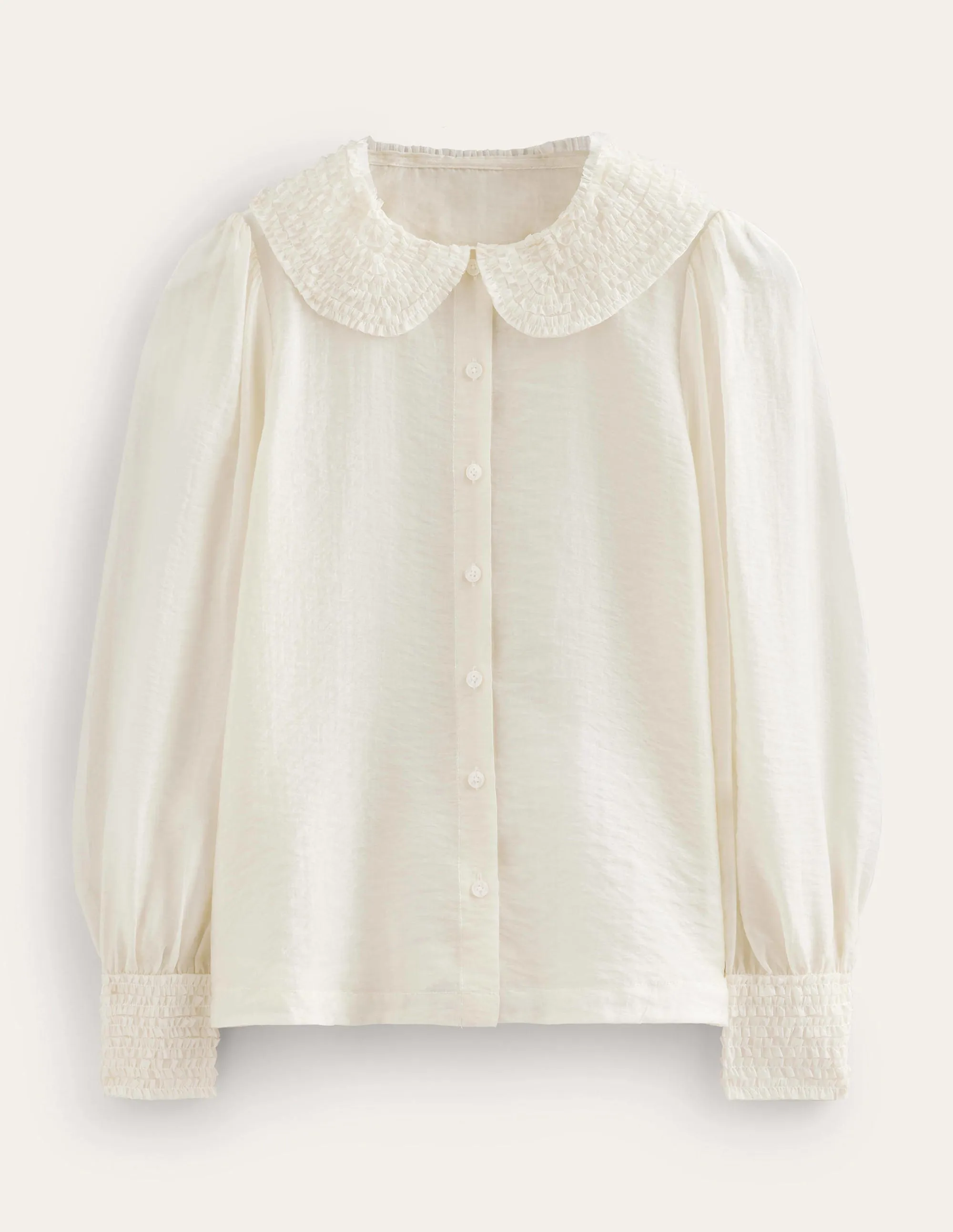 Ruffle Detail Organza Shirt-Ivory