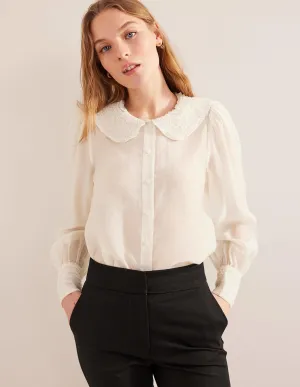 Ruffle Detail Organza Shirt-Ivory