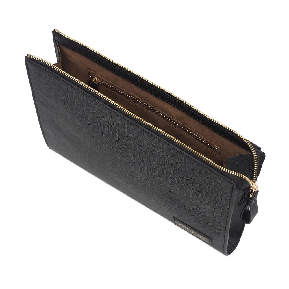 Saffiano Leather Zip Clutch
