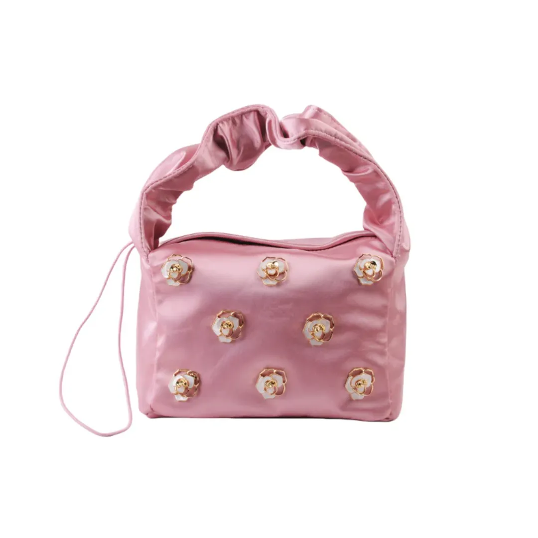 Satin Scrunch Bag with Bow Charms