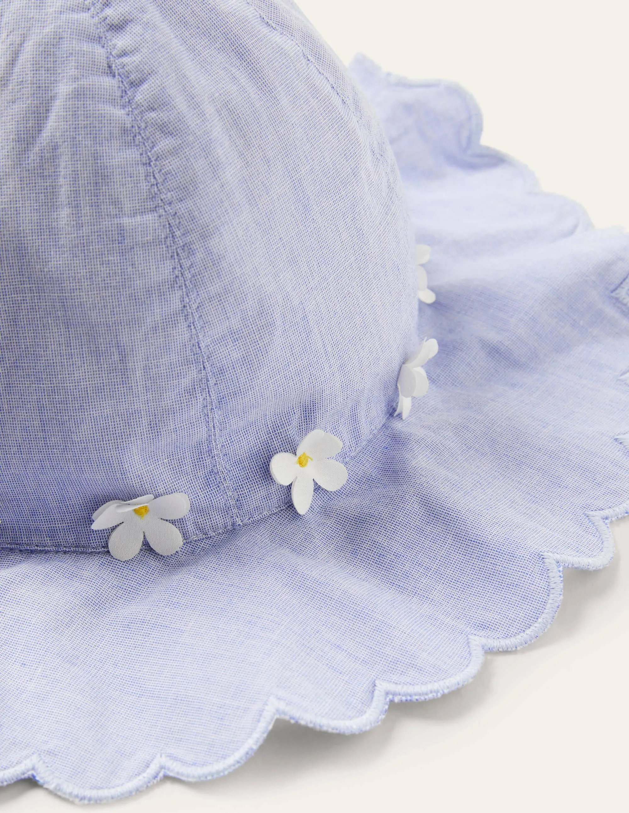 Scallop Wide Brim Hat-Chambray Flowers