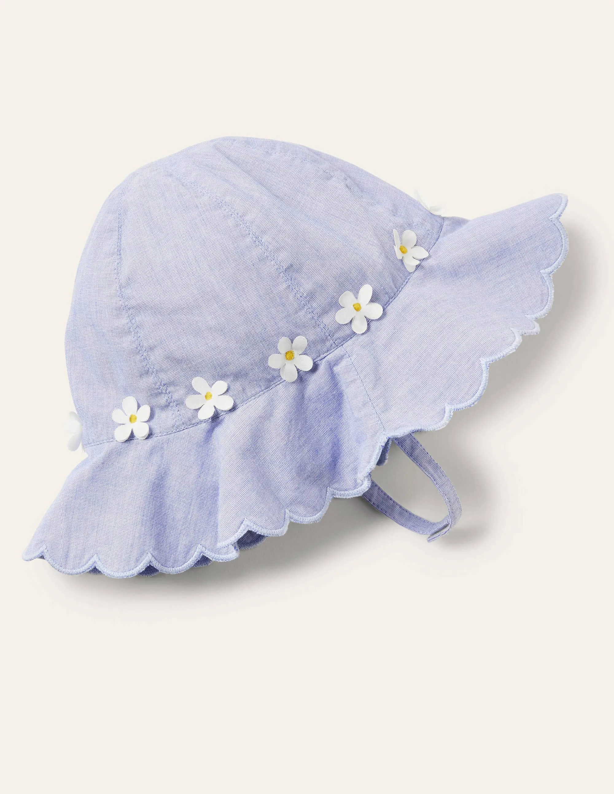 Scallop Wide Brim Hat-Chambray Flowers