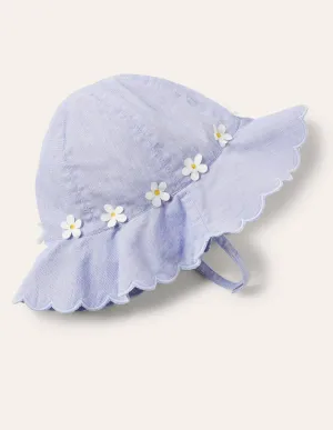 Scallop Wide Brim Hat-Chambray Flowers