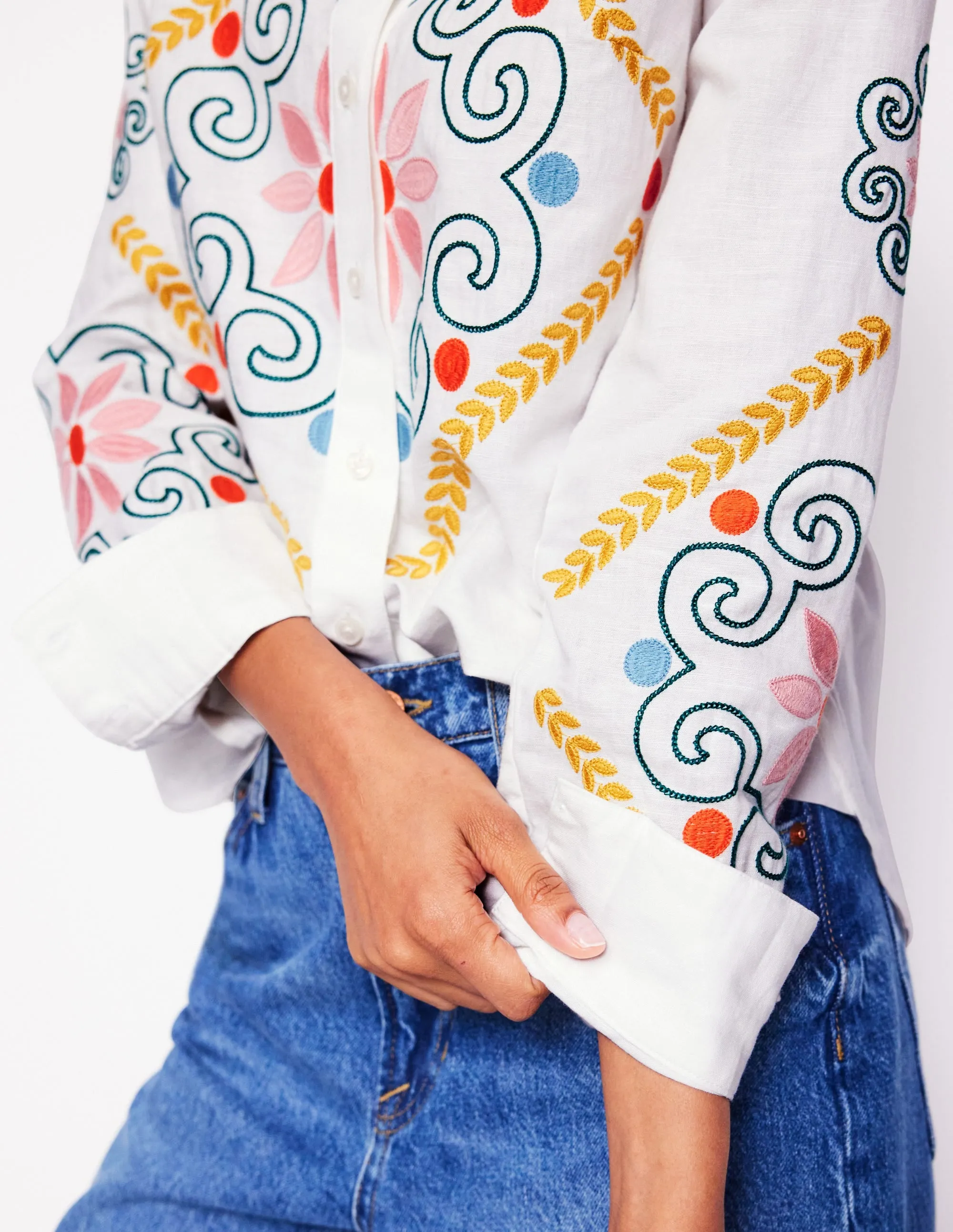 Sienna Embroidered Linen Shirt-White