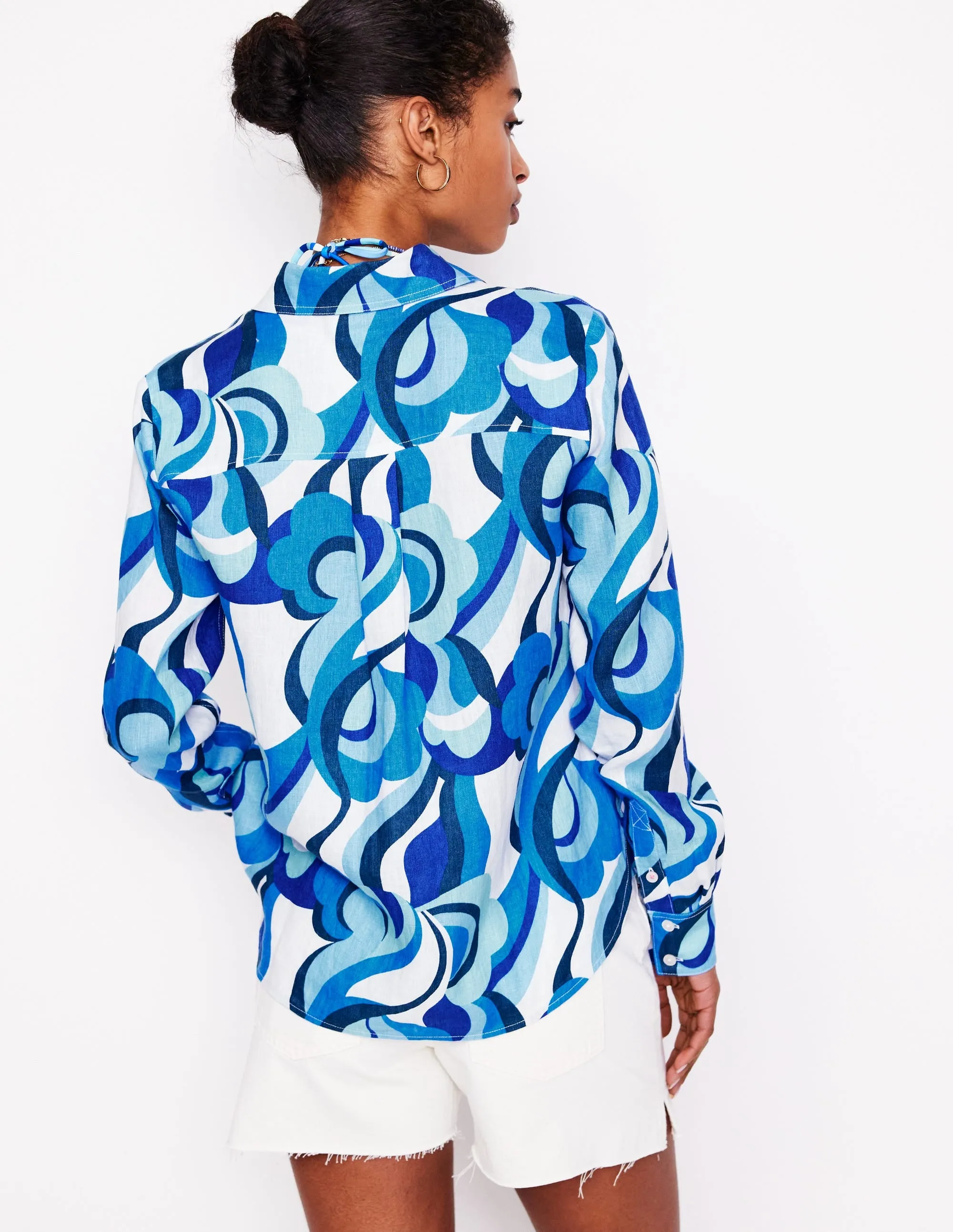 Sienna Linen Shirt-Multi Abstarct Swirl