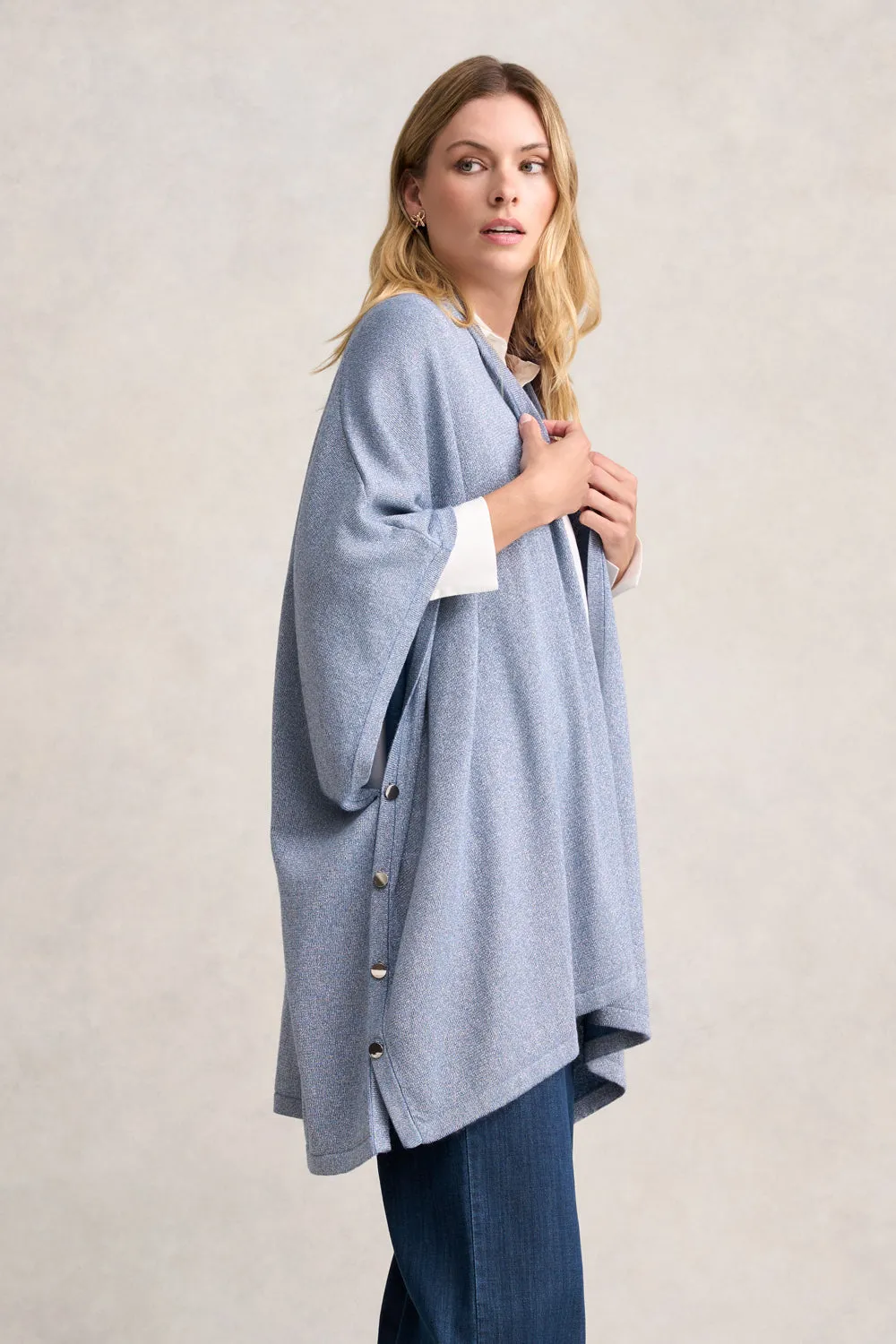 Silver Blue Merino Poncho - Blue Multi