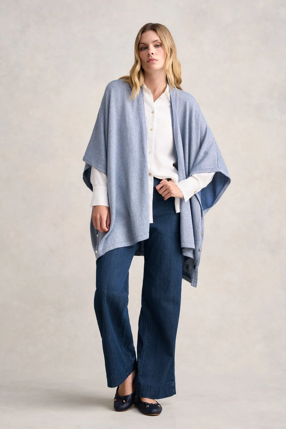 Silver Blue Merino Poncho - Blue Multi