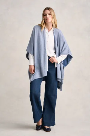 Silver Blue Merino Poncho - Blue Multi