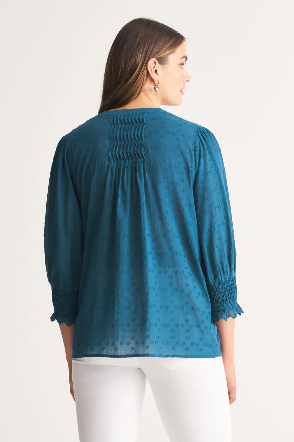 Smocked Cotton Blouse - Vintage Indigo