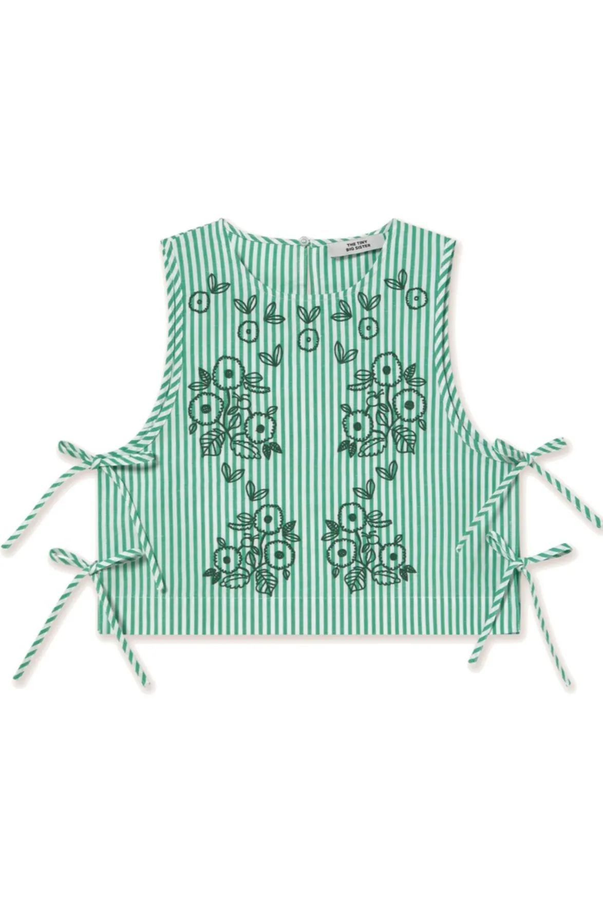 The Tiny Big Sister Striped Embroidered Off White and Emerald Top