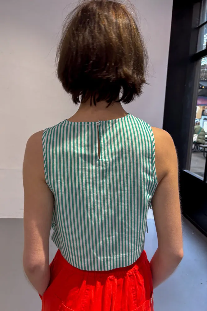 The Tiny Big Sister Striped Embroidered Off White and Emerald Top