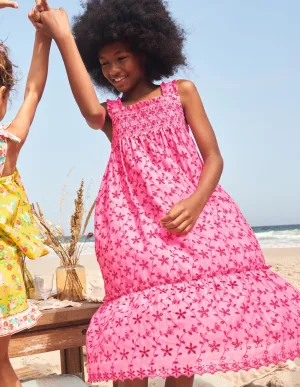 Tiered Midi Dress-Bright Petal Pink Broderie