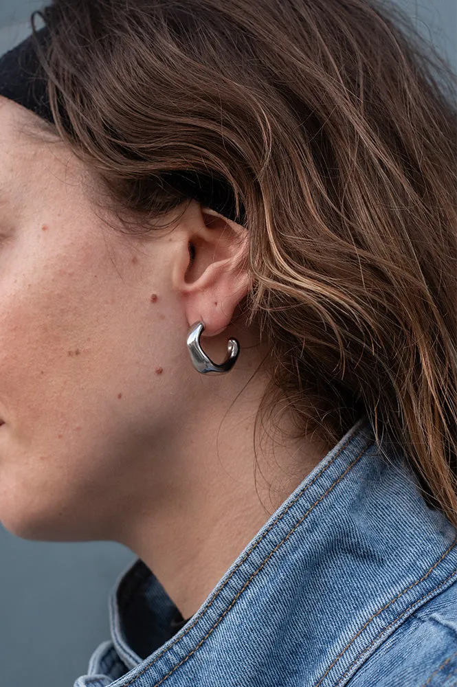 White C Shaped Curve Silver Earrings